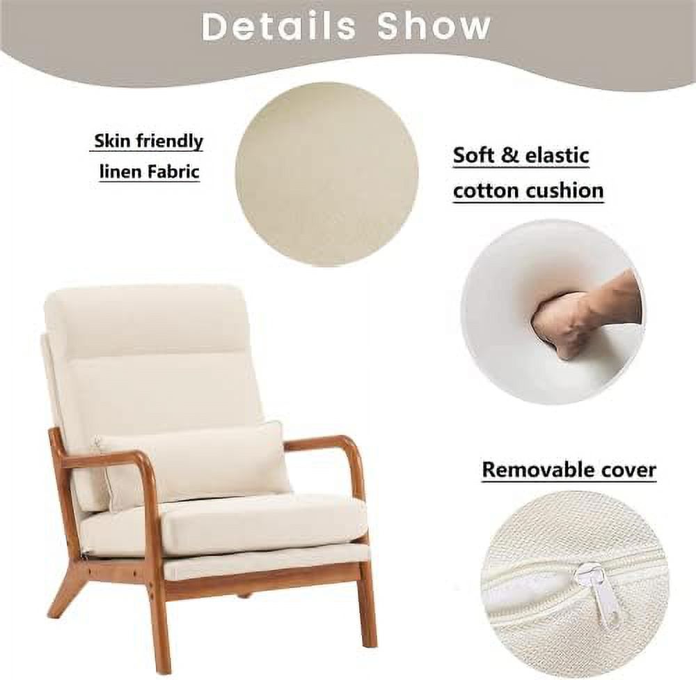 Accent Chair with Pillow Linen Fabric Armchair T438352
