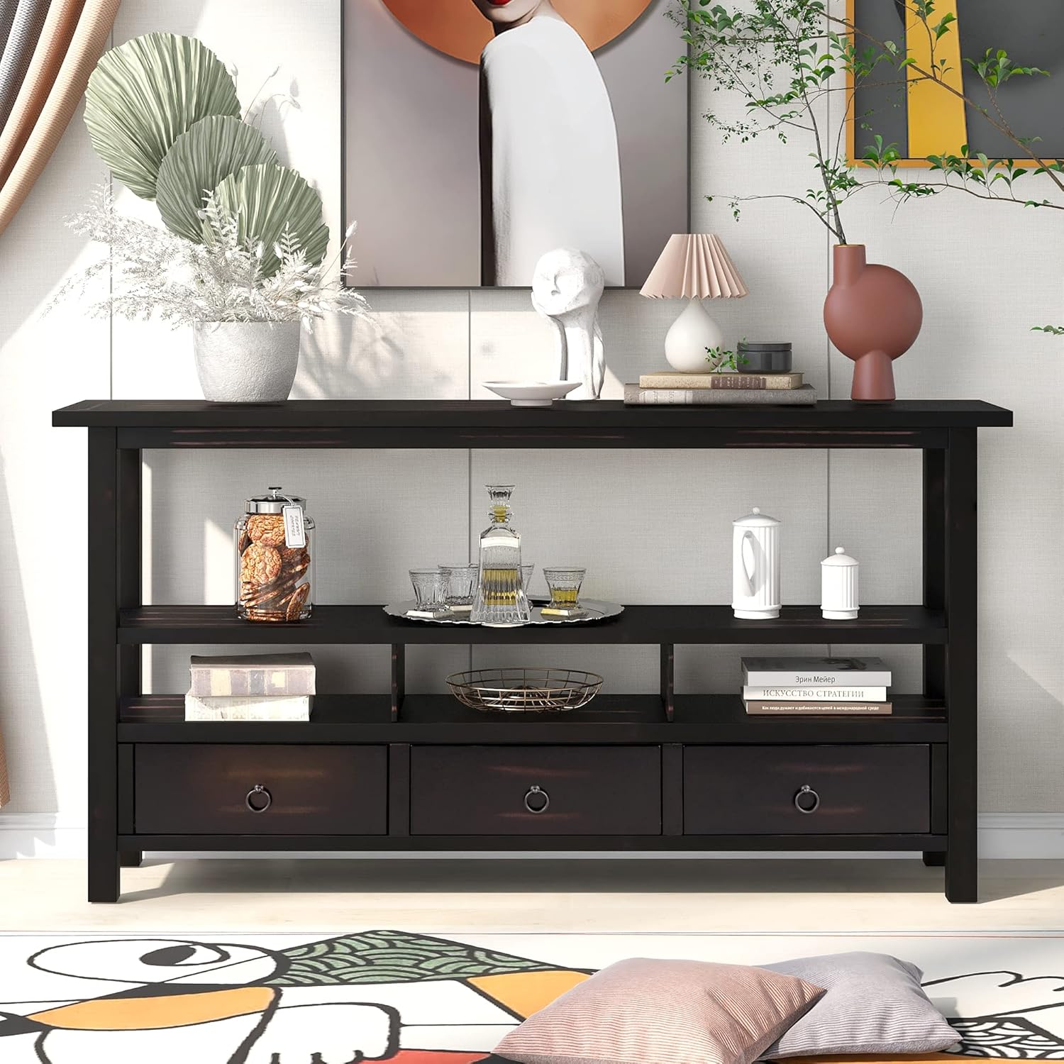 Light Green 6 Drawers Sideboard Console Table with Cabinet and Bottom Shelf U172789