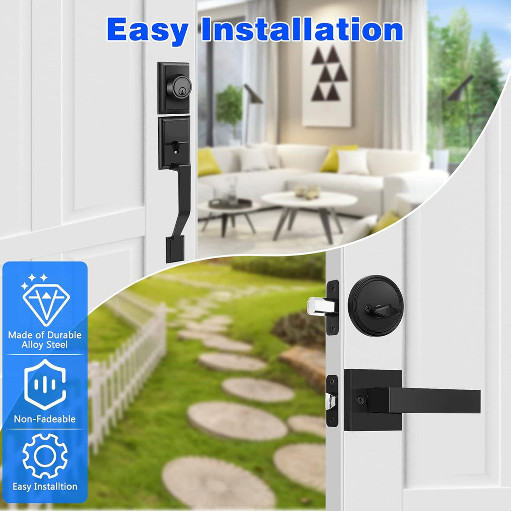 Matte Black Heavy Duty Door Lock Set with Deadbolt, Pack of 2 W479795