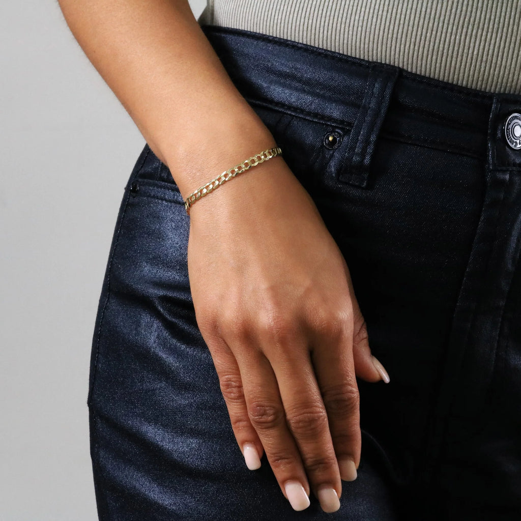 14k Yellow Gold 4mm Solid Cuban Curb Link Chain Bracelet J350