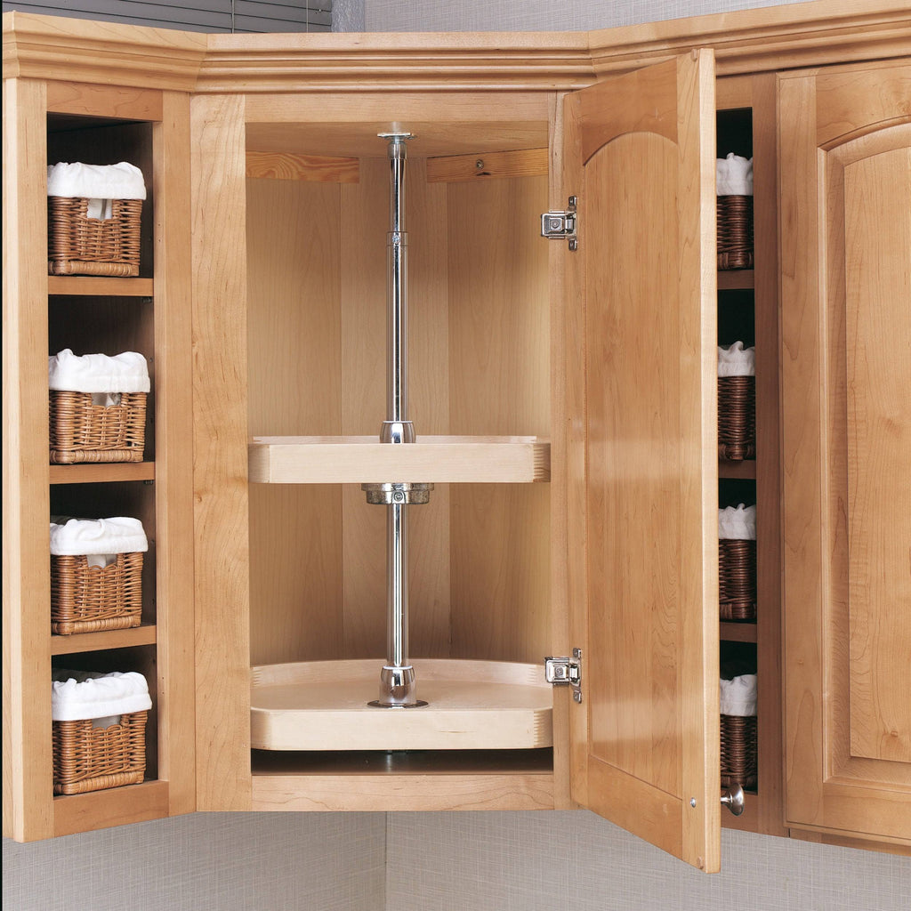 22x22 Wood D-Shape Lazy Susan 2-Shelf W5457