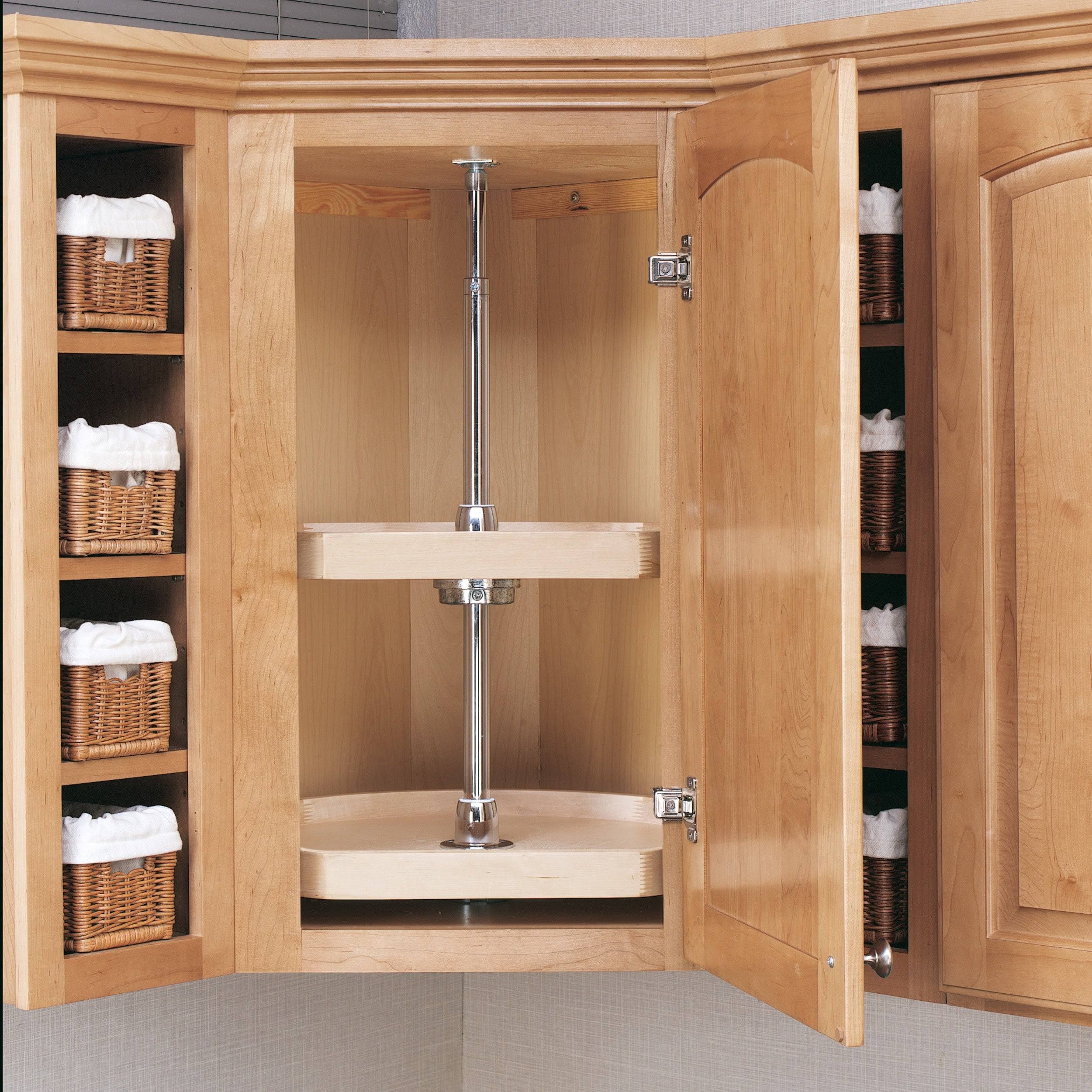 22x22 Wood D-Shape Lazy Susan 2-Shelf W5457