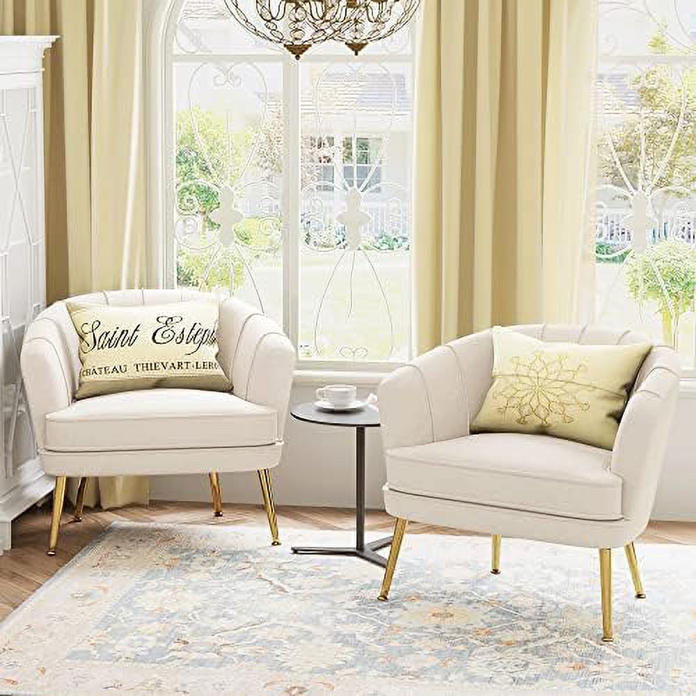 Velvet Accent Chair with Ottoman, Golden Metal Legs N42780