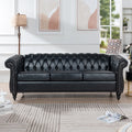Black PU Rolled Arm Chesterfield Three Seater Sofa A26495
