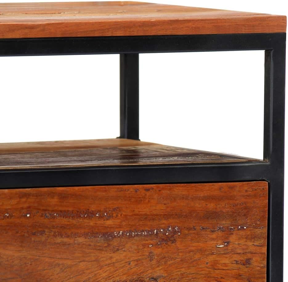 Solid Reclaimed Wood and Steel Bedside Cabinet O851