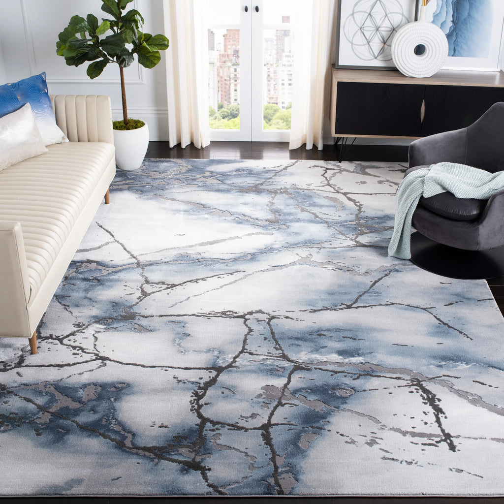 Ivory Grey/Blue Abstract Marble Area Rug B110