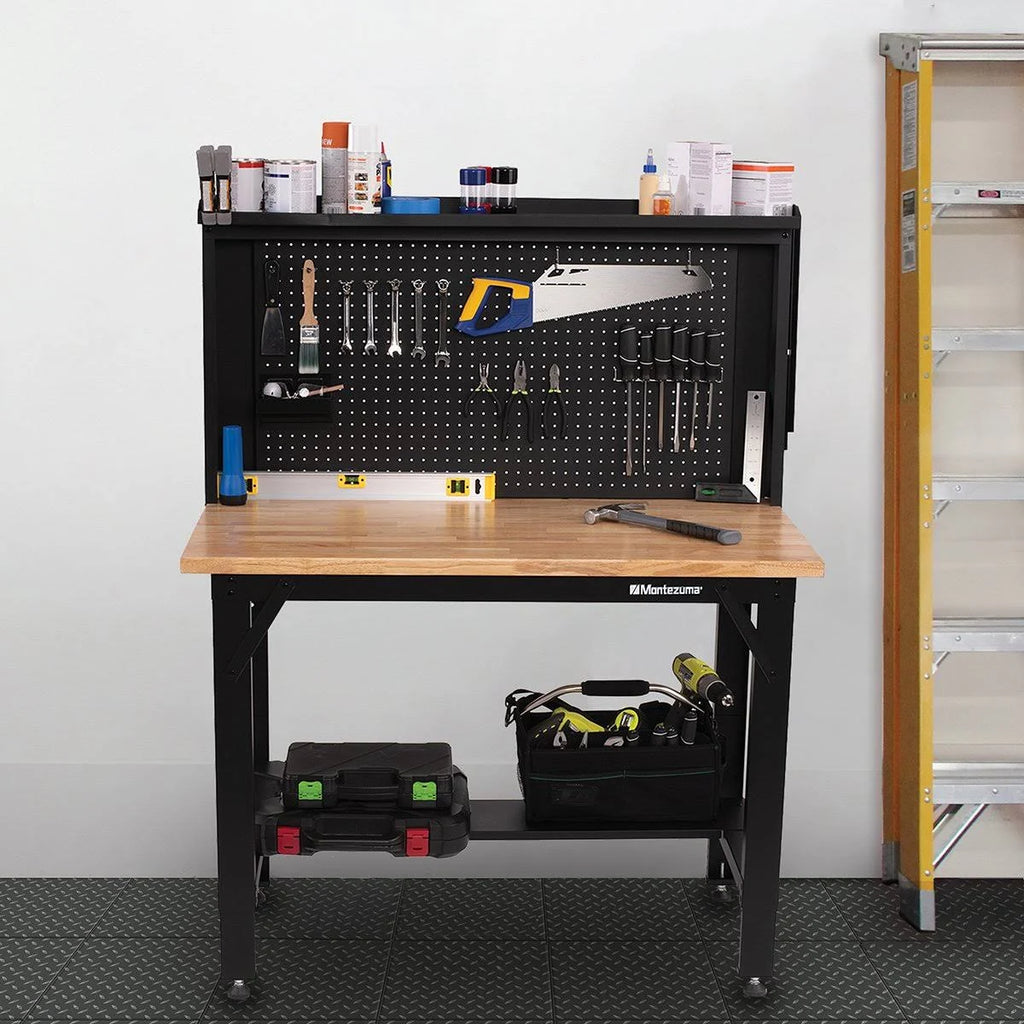 4 ft Adjustable Height Steel Workbench with Pegboard Back Wall P936790