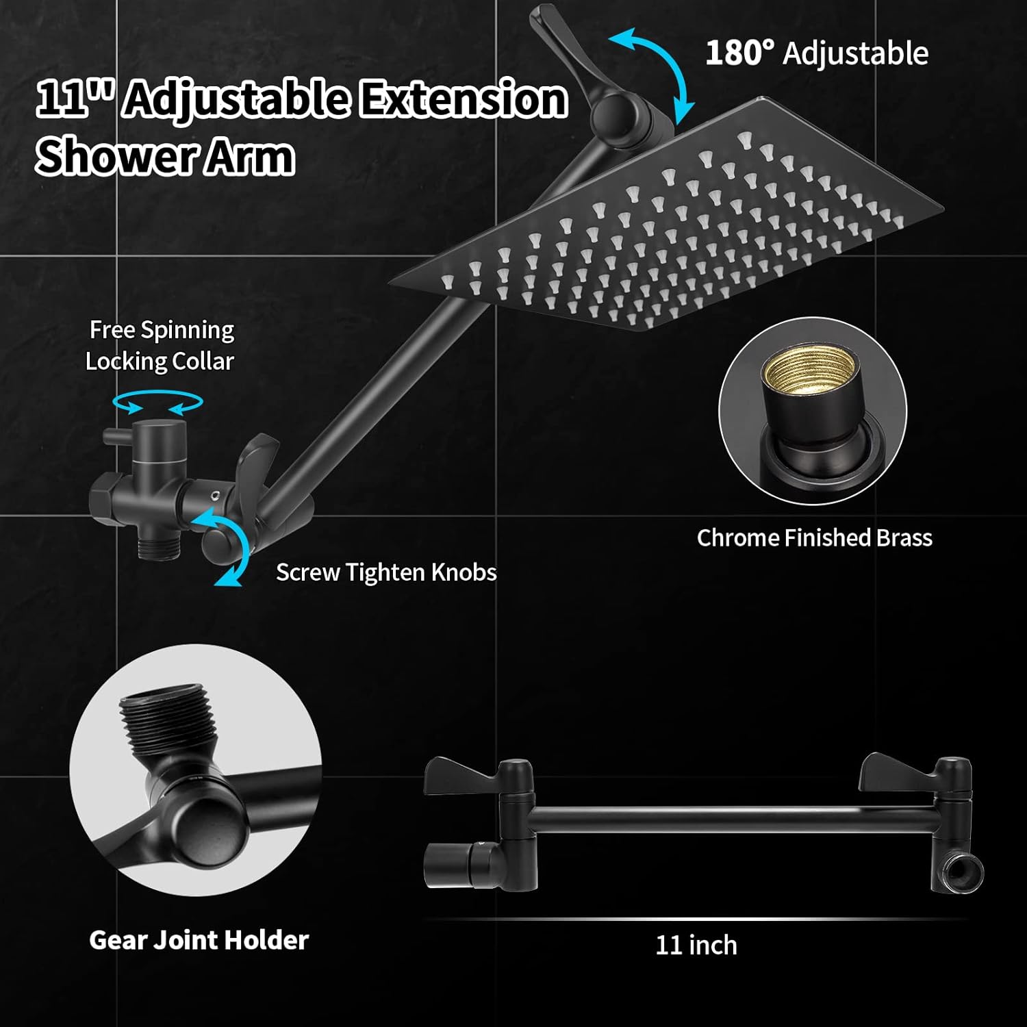 8'' Rainfall Shower Head & 9 Settings Handheld Shower Head with Holder, Hose, Chrome - Matte Black Pack of 2 Y462916