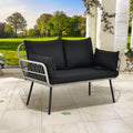 All-Weather Wicker Rattan 2 Seater Loveseat Sofa with Black Cushions & Lumbar Pillows V77734