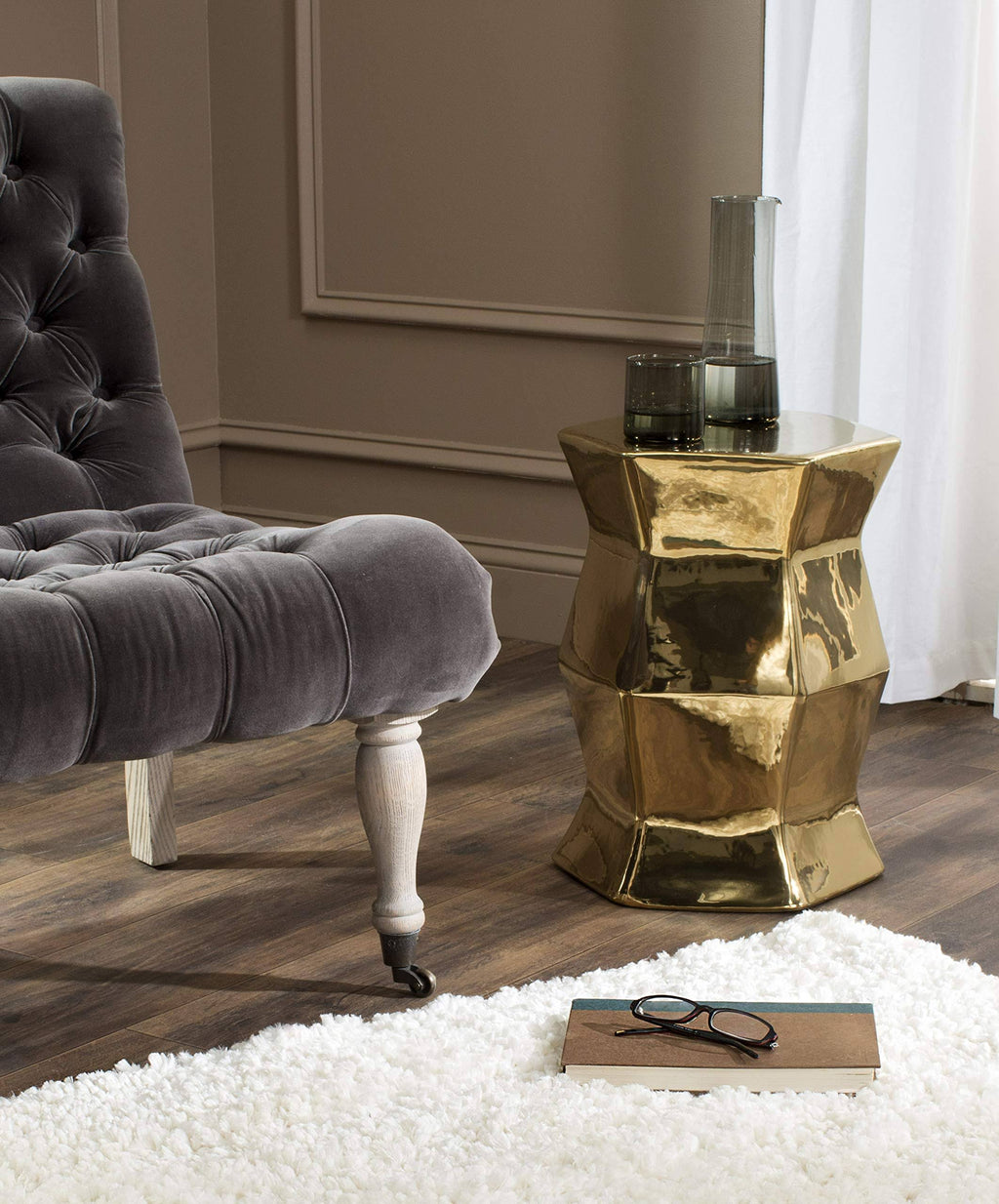 Gold Hexagon Garden Stool O9343