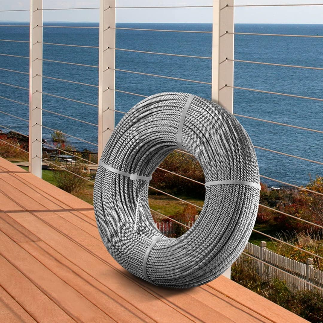Stainless Steel 1/8"x 100ft Wire Rope 316 Marine Grade Braided Aircraft Cable H2512