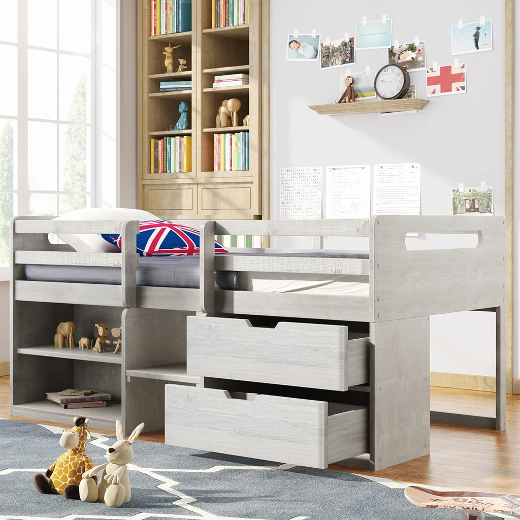 Twin Loft Bed with Desk and Cabinet C6544