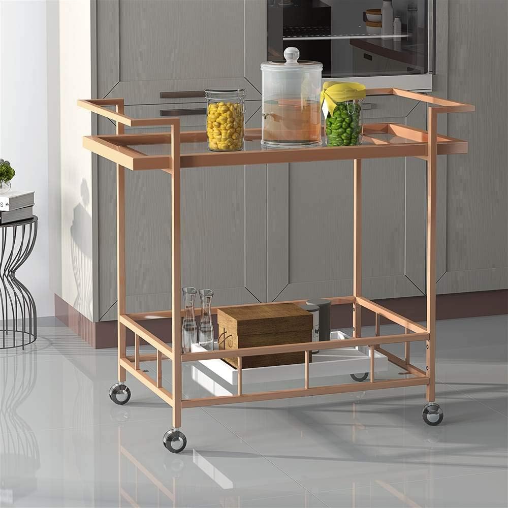 Industrial Glass Bar Cart with Shelves A67458