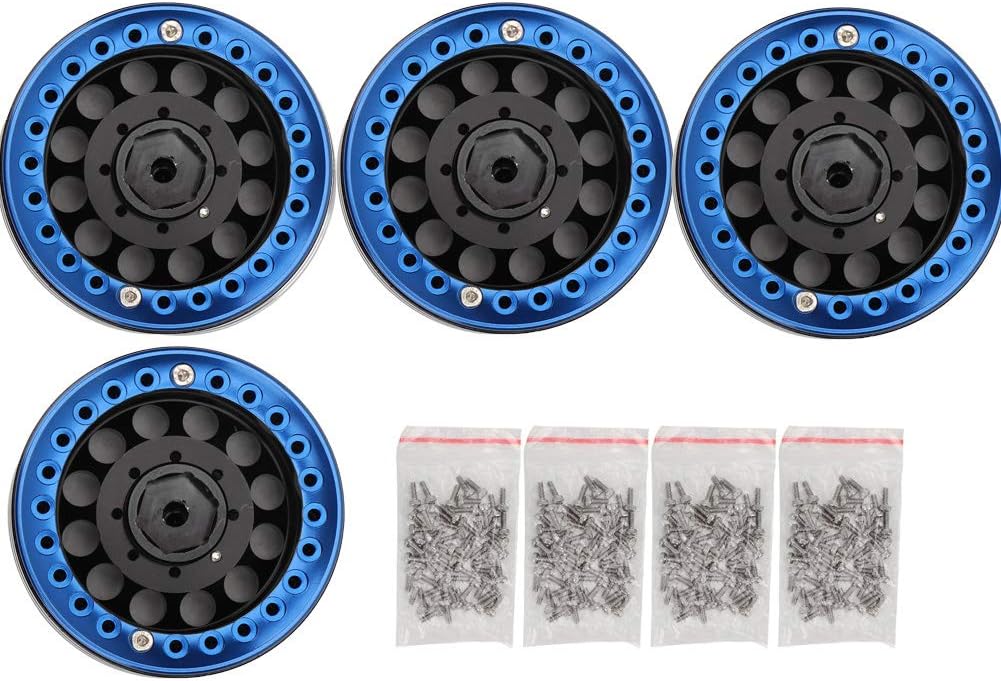 4Pcs 1.9 Inch Beadlock Wheel Rim Hub Accessory for RC Crawler Car (Black Red) K992