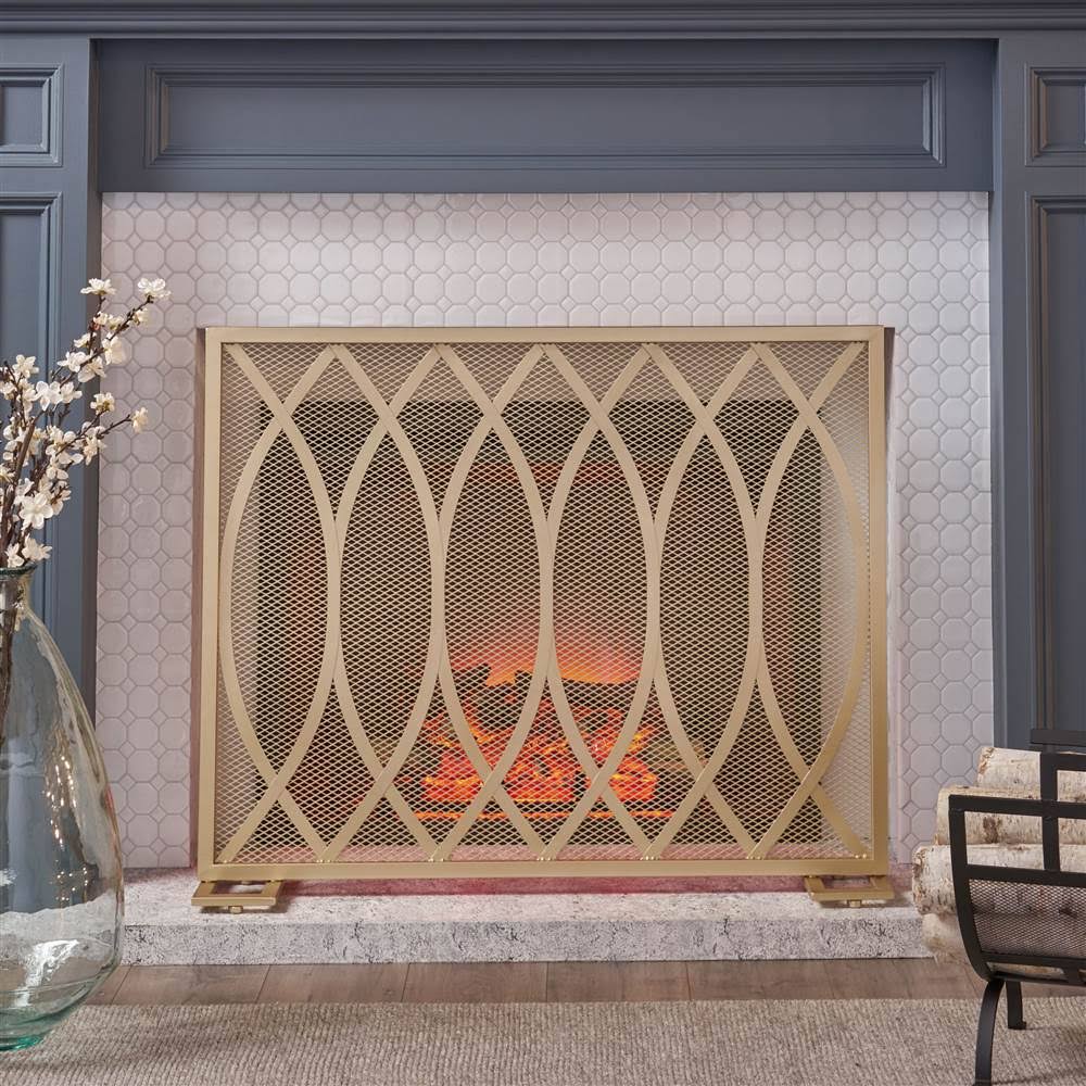 Gold Finish Iron Firescreen T790