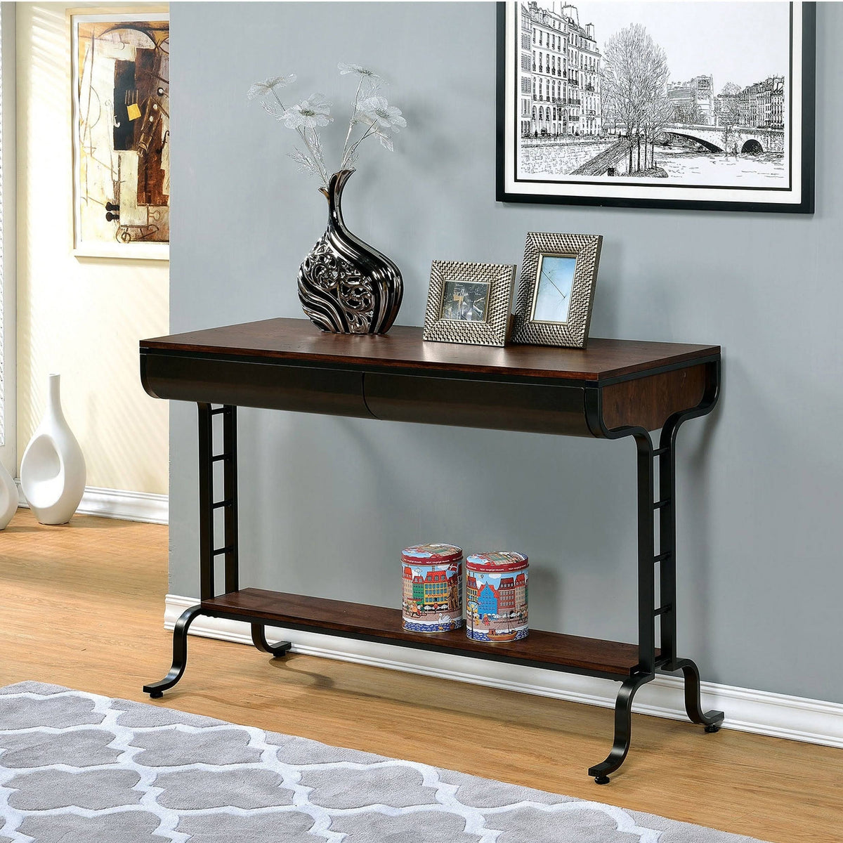 Transitional 2-Drawer Two-Tone Sofa Table R324