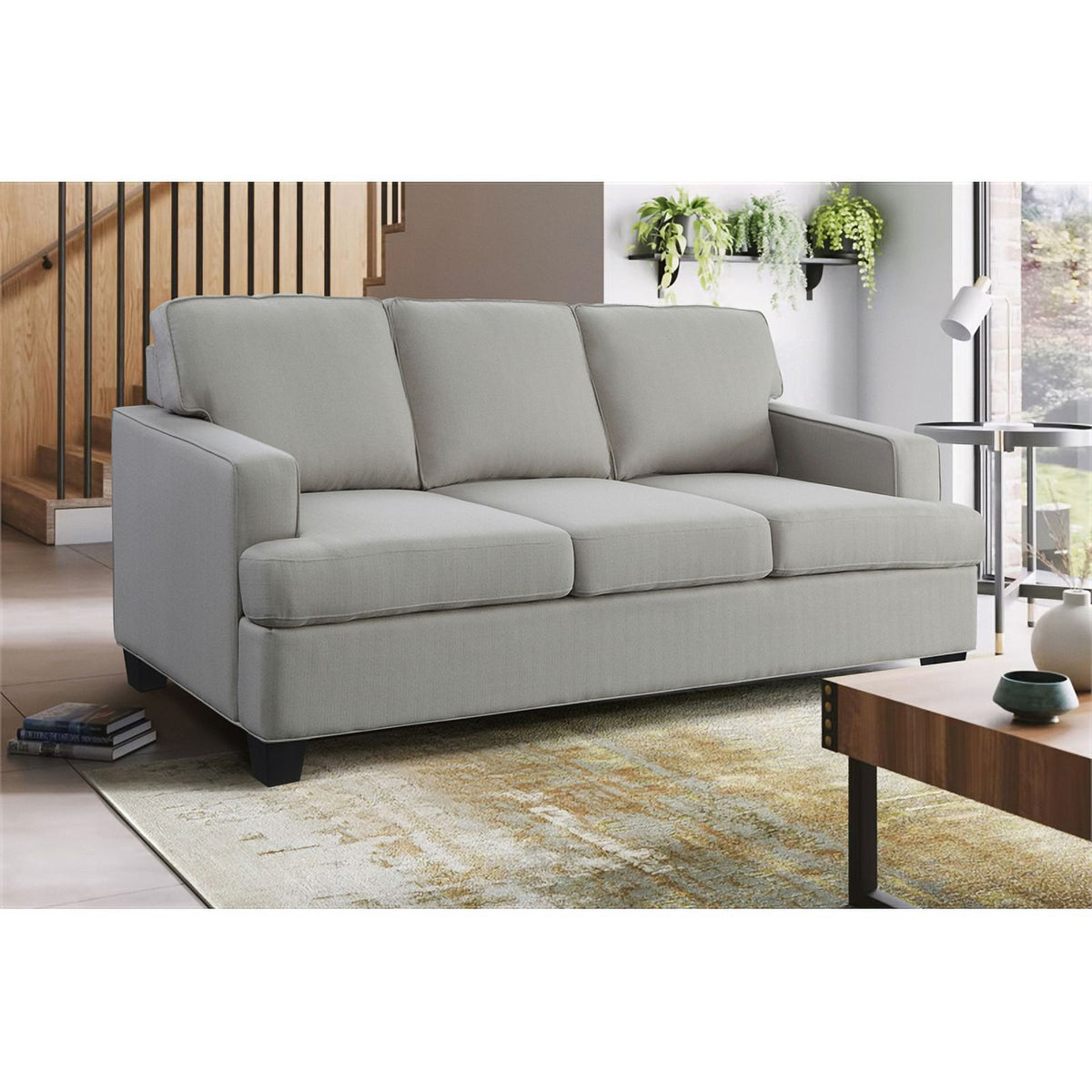 Textured Fabric 2-Piece Upholstered Sofa Set in Gray A9266