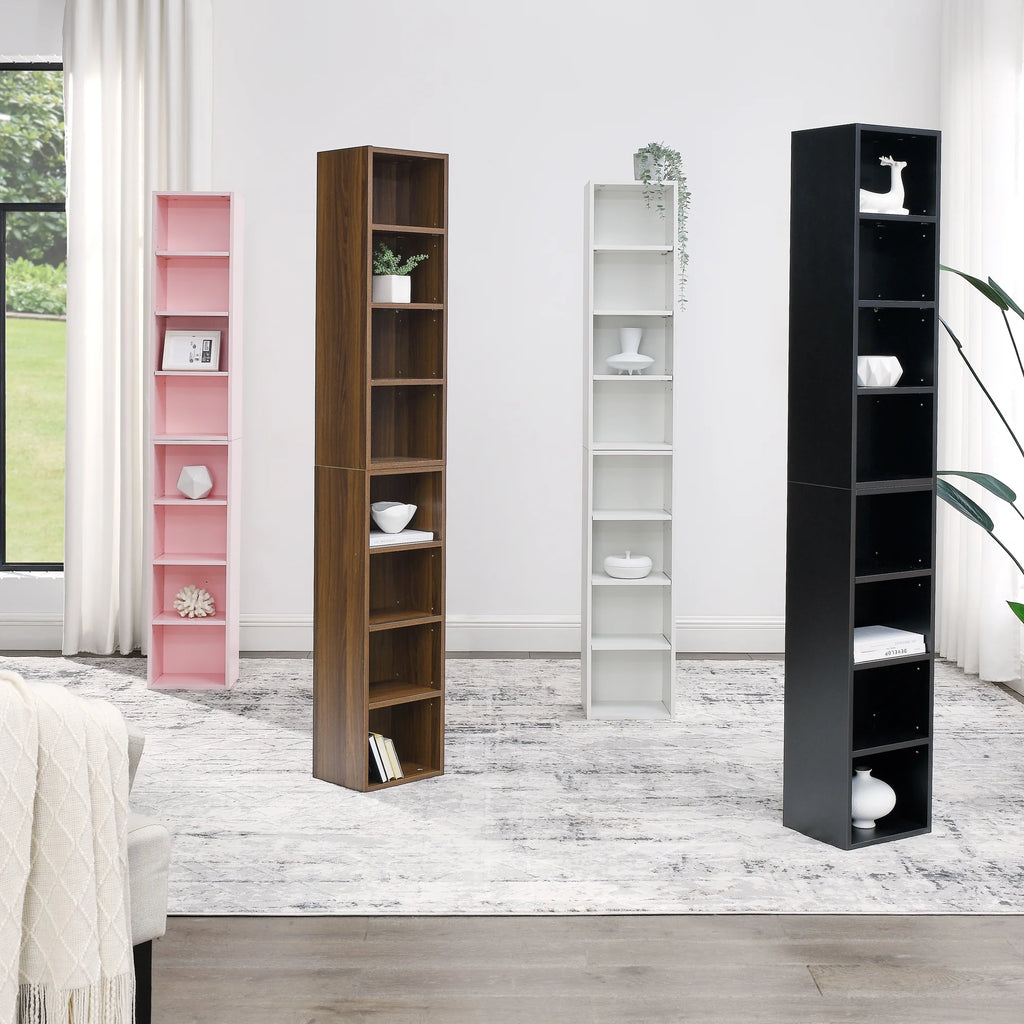 8-Tier Tall Narrow Bookcase with Adjustable Shelves M6941