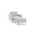 Modular Armchair with Ottoman, Light Gray, Block Arms, 1 Seater, Brass Metal Legs O635