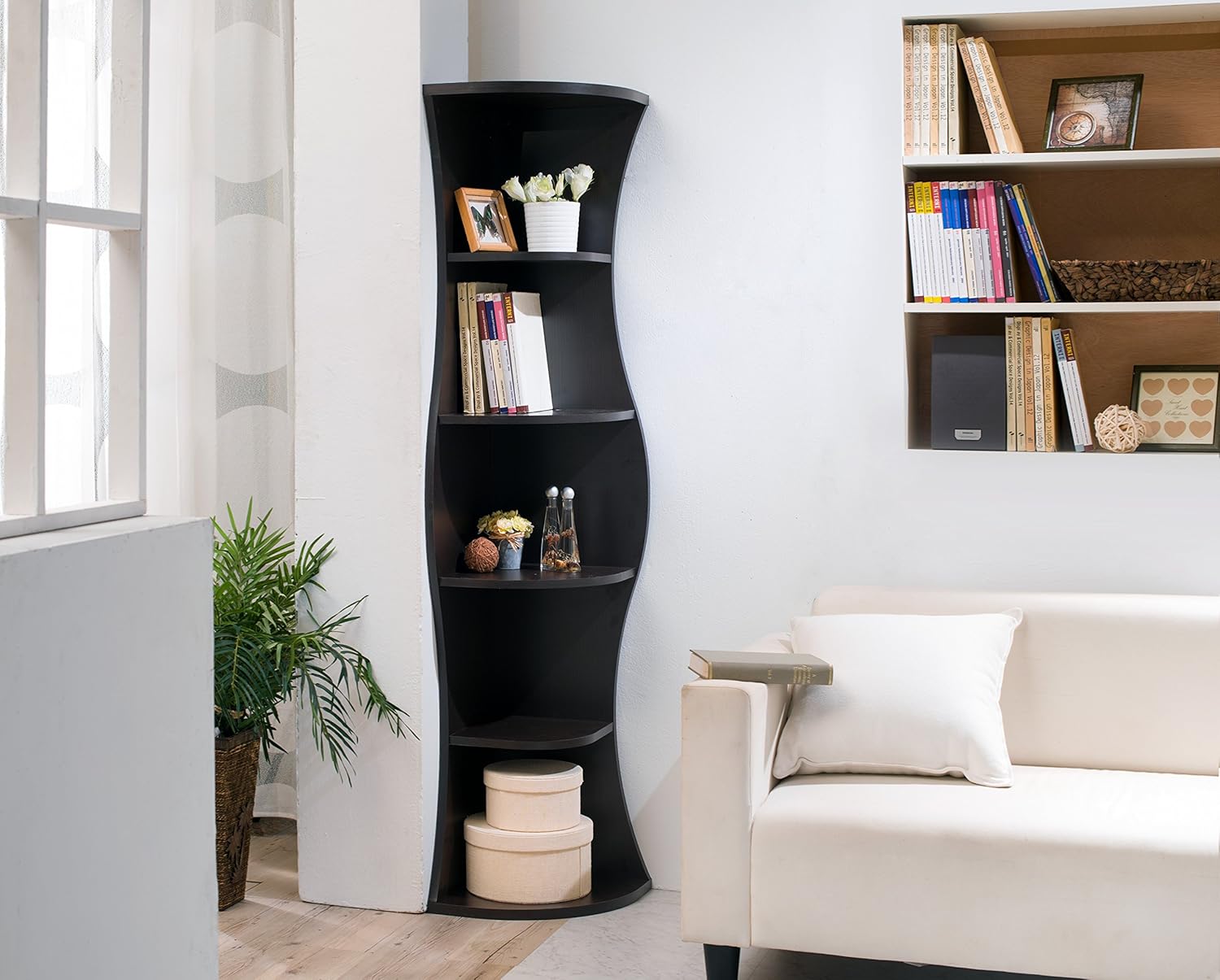 Walnut Wooden Corner Bookcase G16445