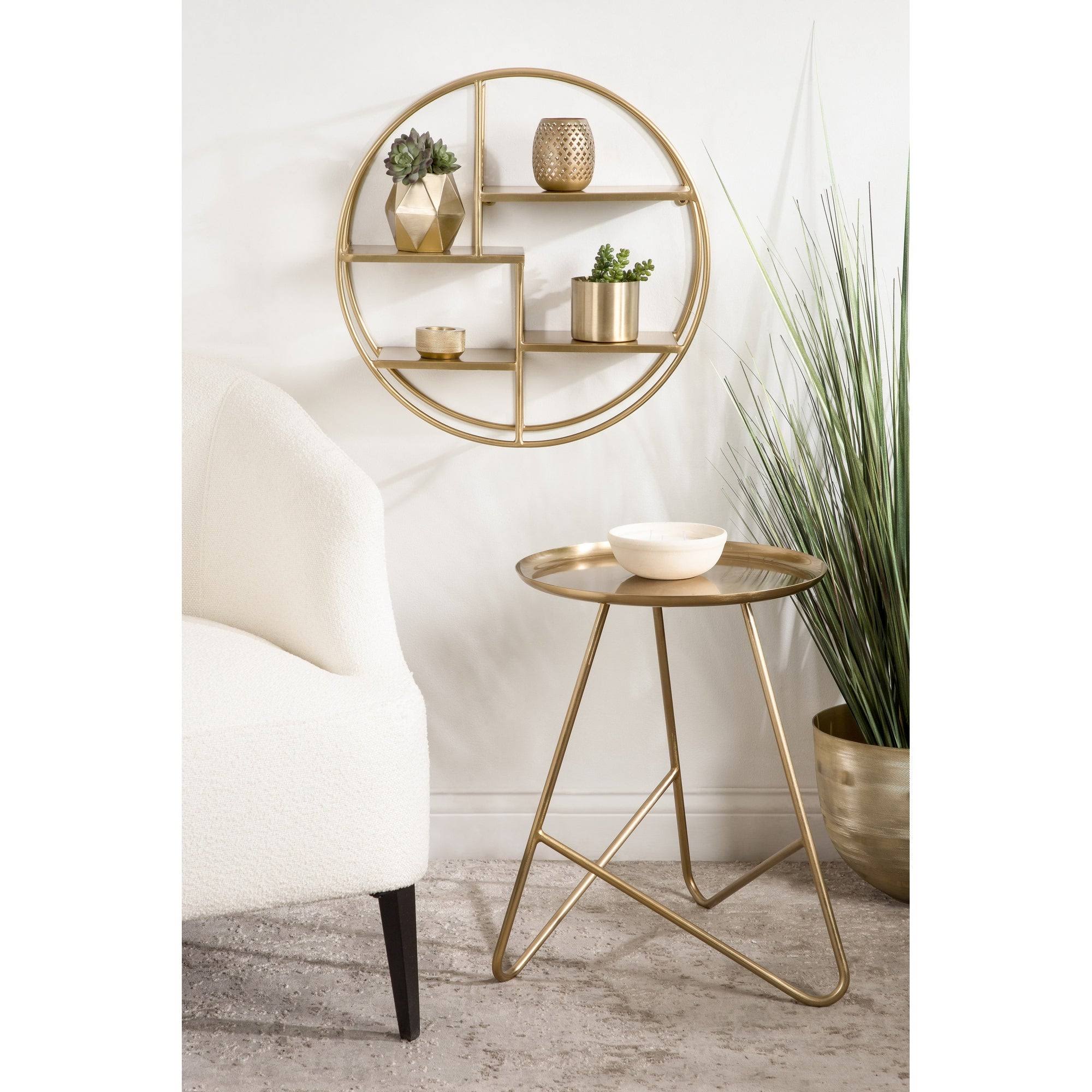 Gold Round Wood Wall Shelf Y3926