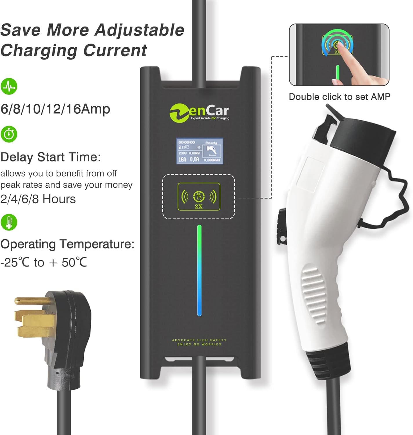 EV Charger with Cable Holder, Timing Delay, 230V, 16A, NEMA 6-20 Y9114