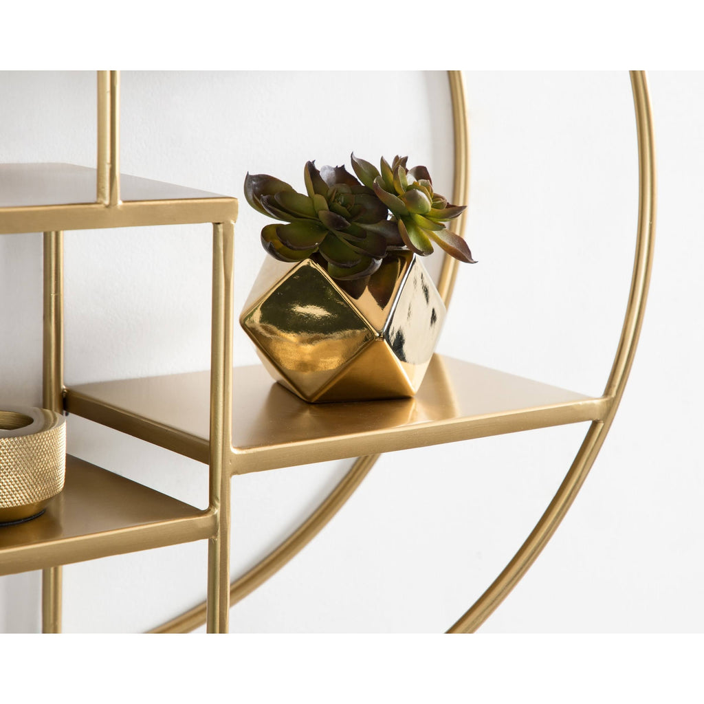 Gold Round Wood Wall Shelf Y3926