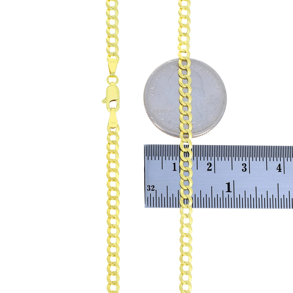 14k Yellow Gold 4mm Solid Cuban Curb Link Chain Bracelet J350
