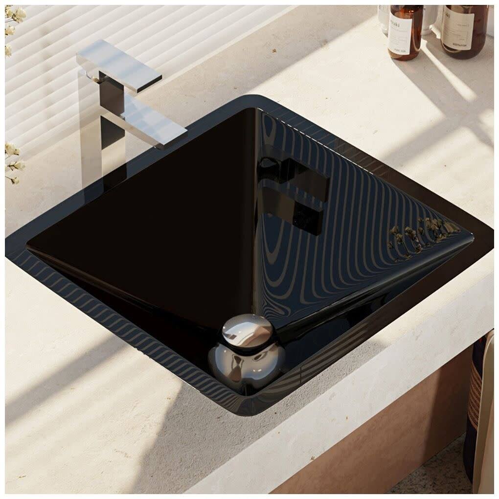 16-1/2x22 Glass Vessel Bathroom Sink with Vessel Faucet Noir Dark T246559