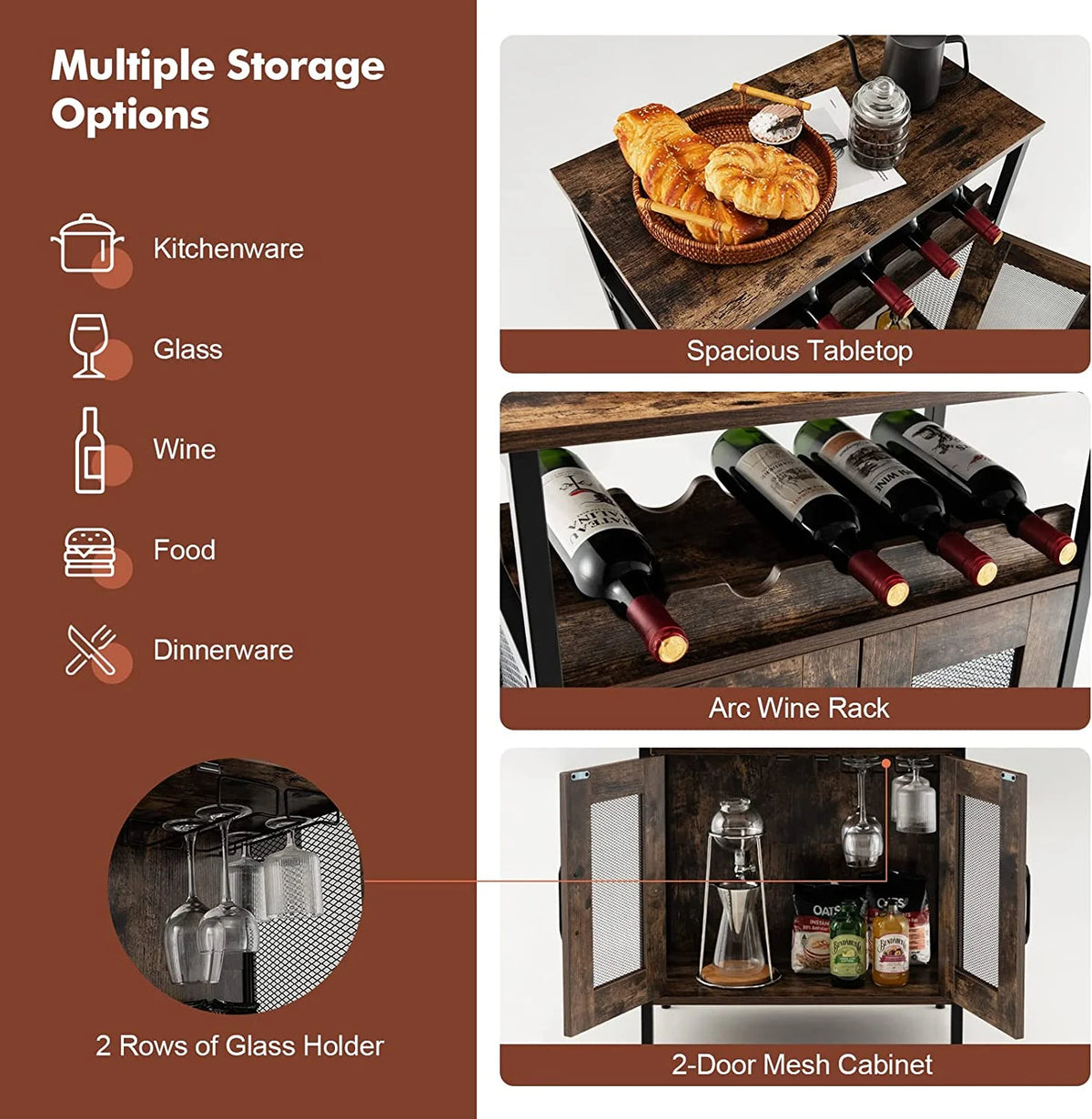 Wine Bar Cabinet with Detachable Wine Rack and Glass Holder S928083