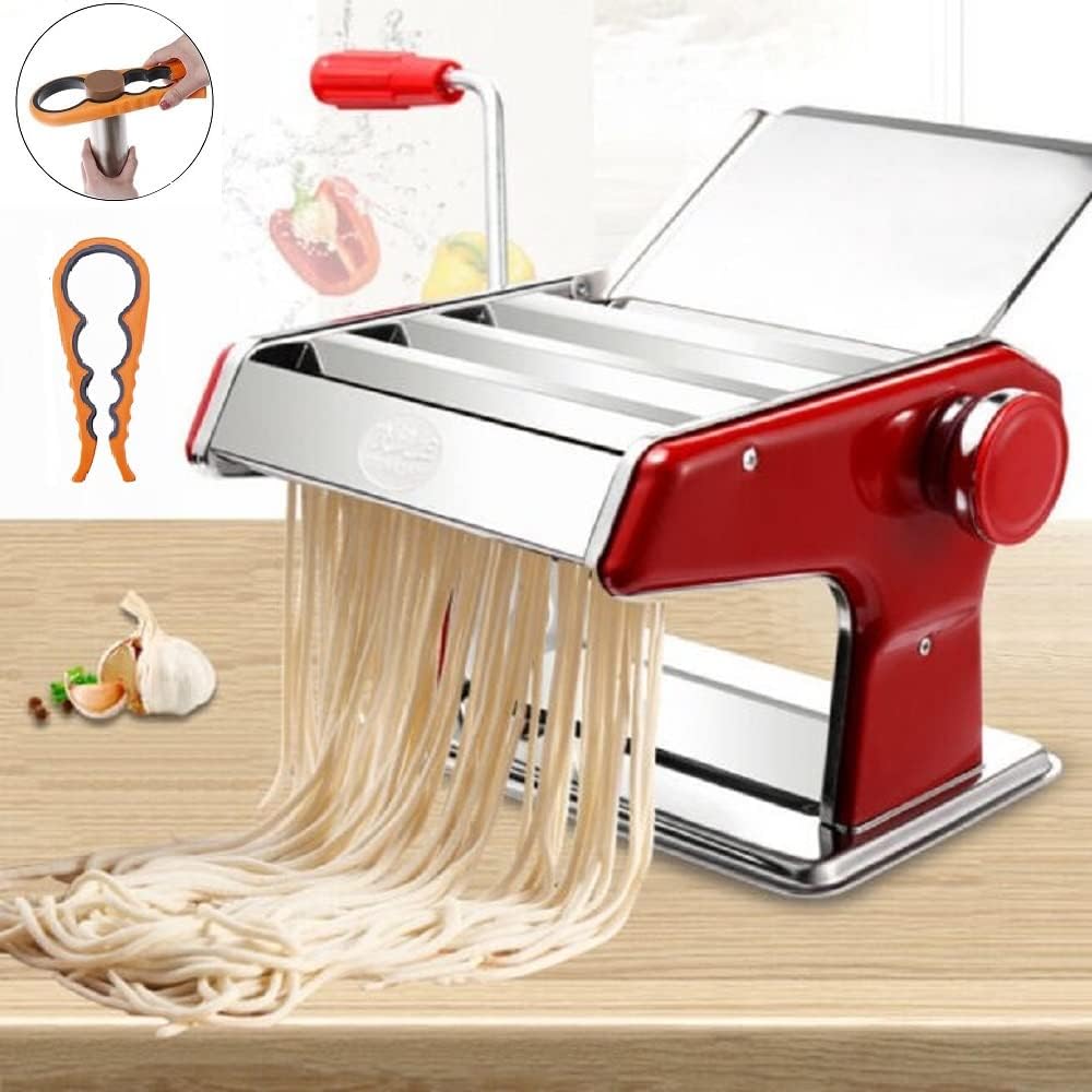 Stainless Steel Manual Pasta Maker Machine with 3 Cutters, 8.7 inches W236