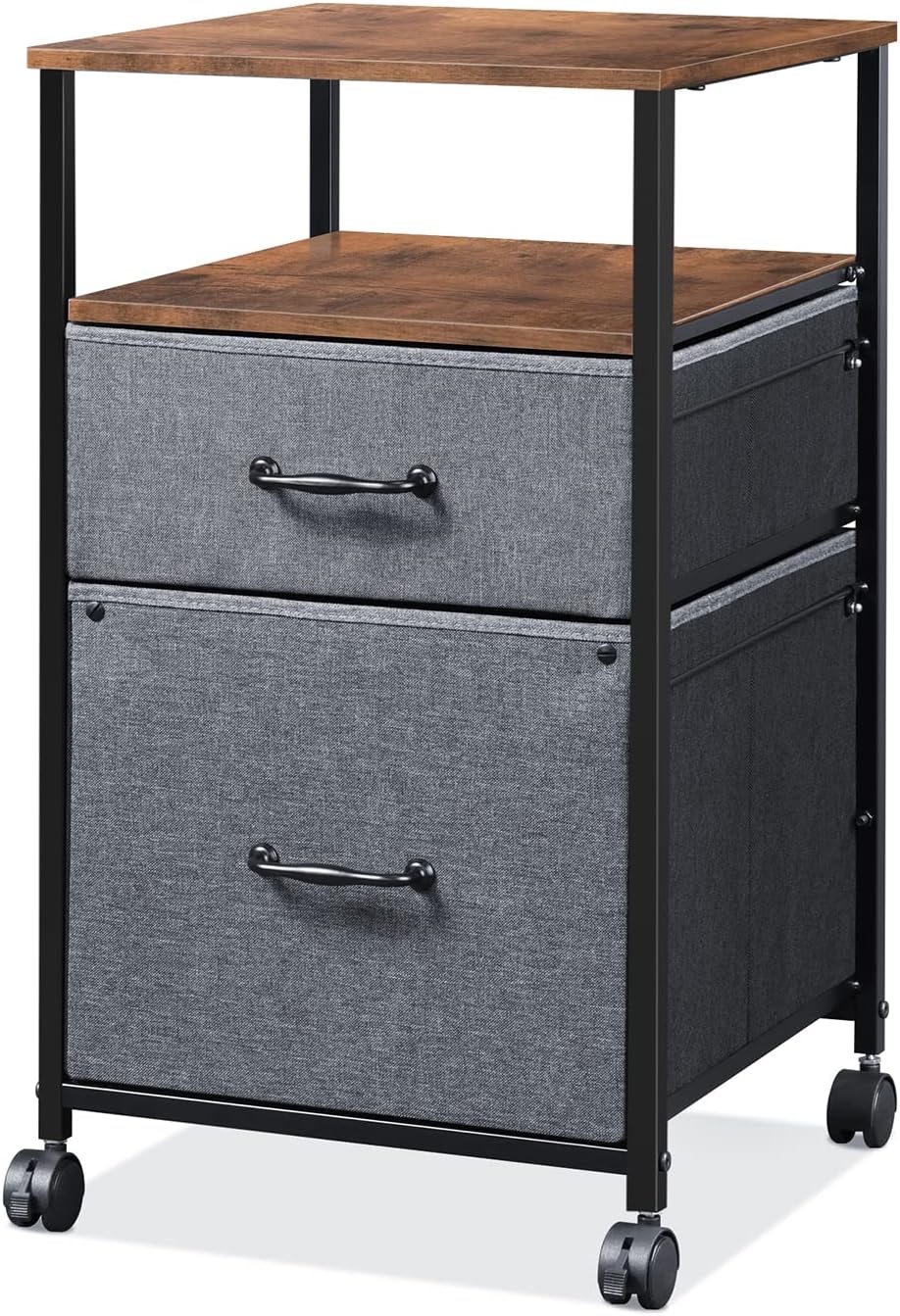 Rustic Brown Mobile File Cabinet with Open Storage Shelf R9522