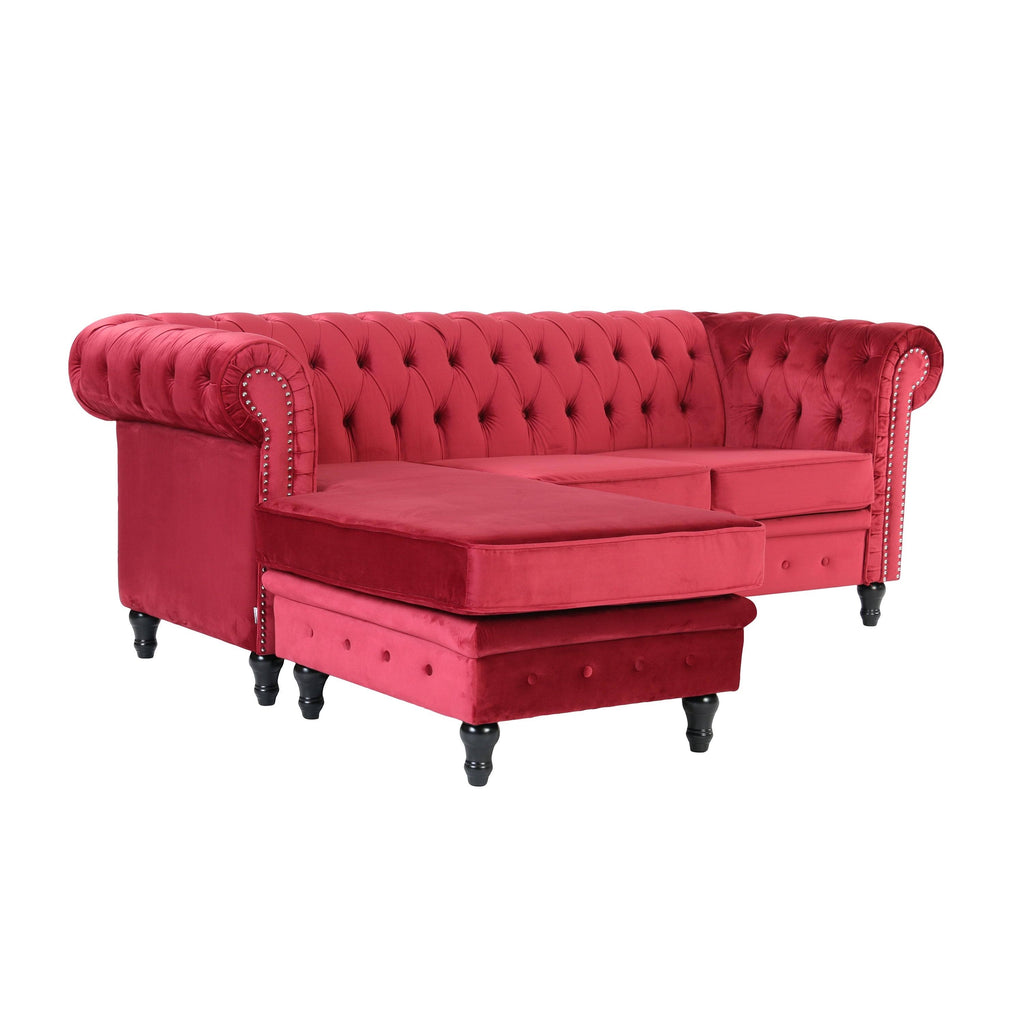 Red Velvet Rolled Arm Sofa with Ottoman B745