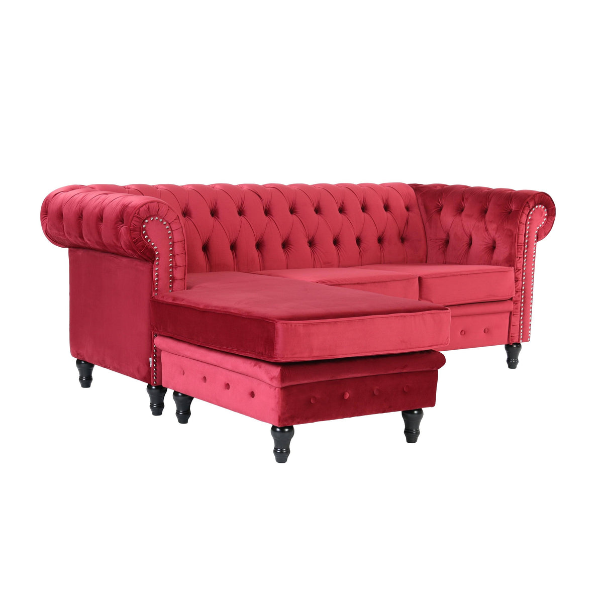 Red Velvet Rolled Arm Sofa with Ottoman B745