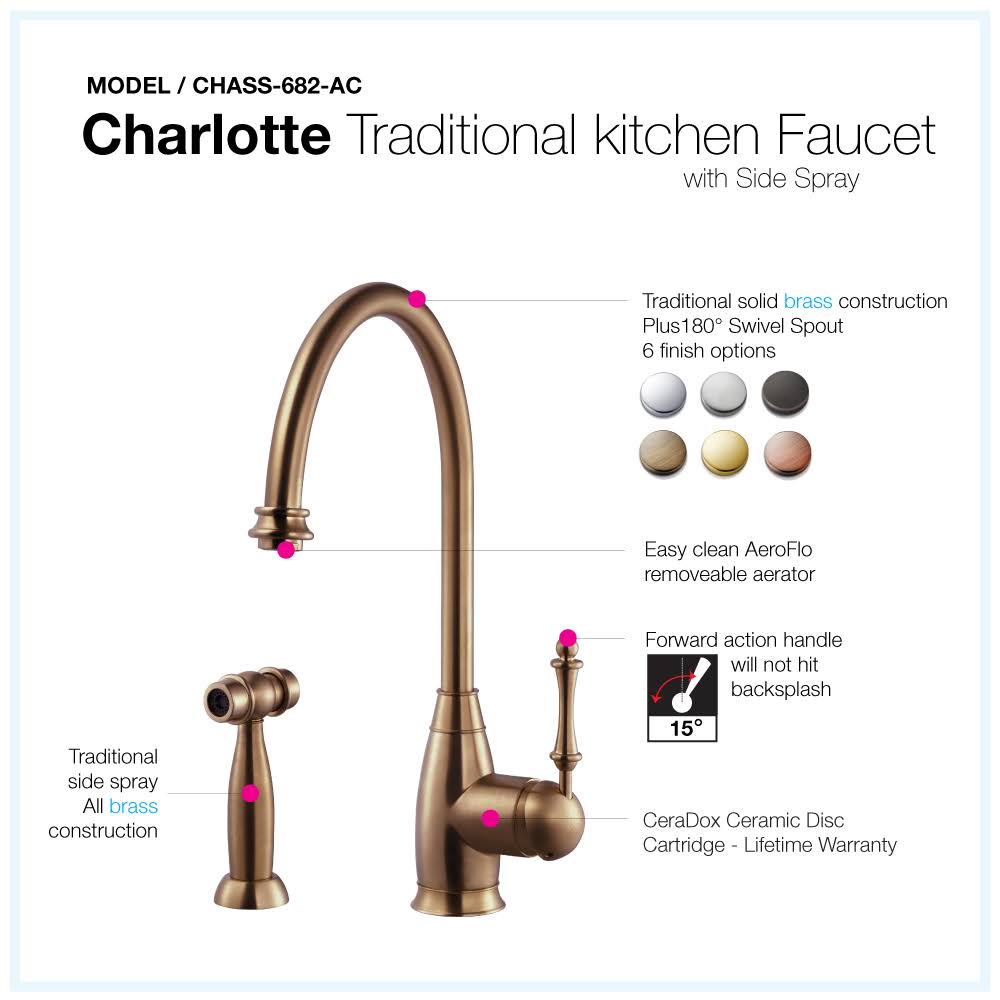 Polished Chrome Kitchen Faucet with Sidespray W1633