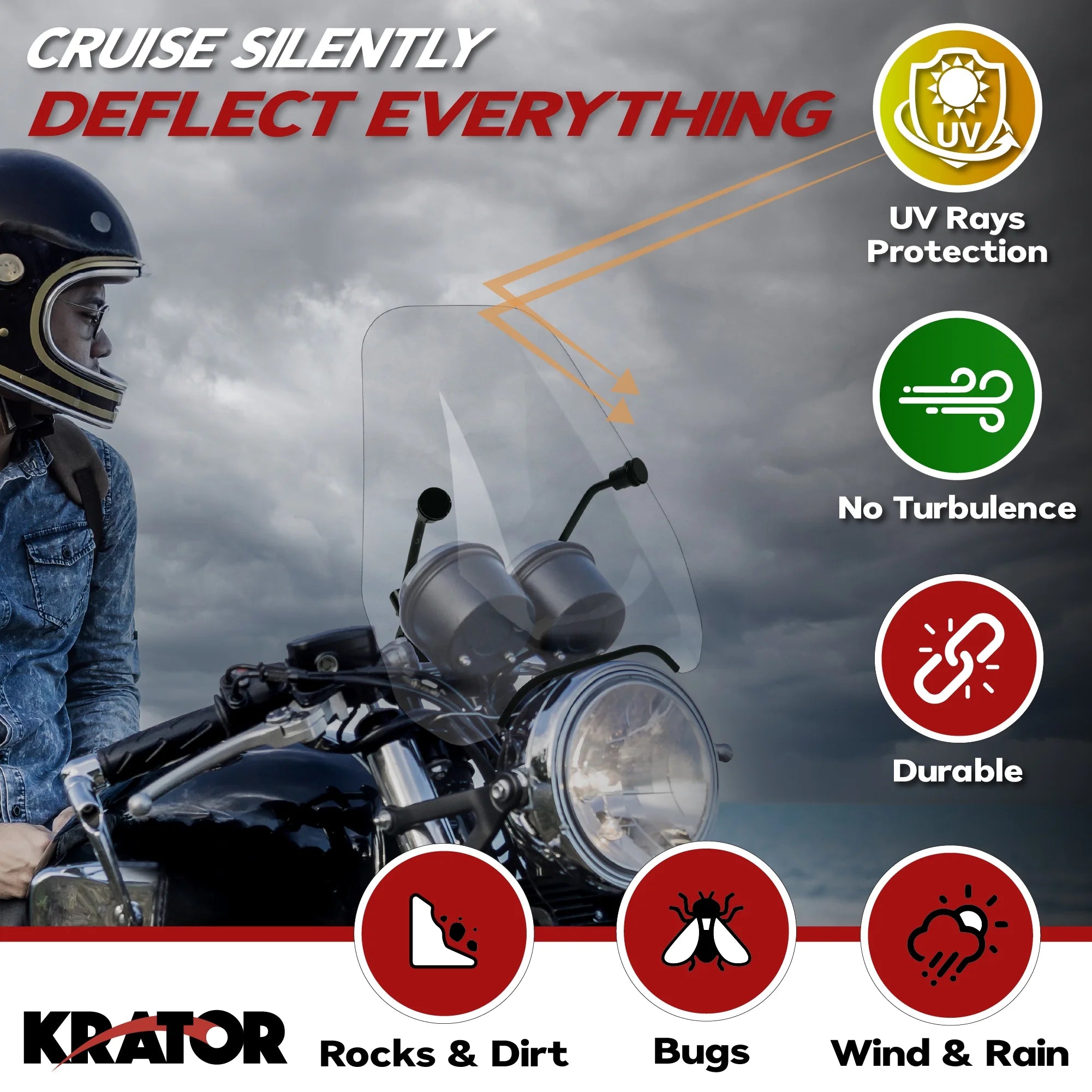 15" Clear Tinted Windscreen Windshield for 7/8" or 1" Handlebars T503