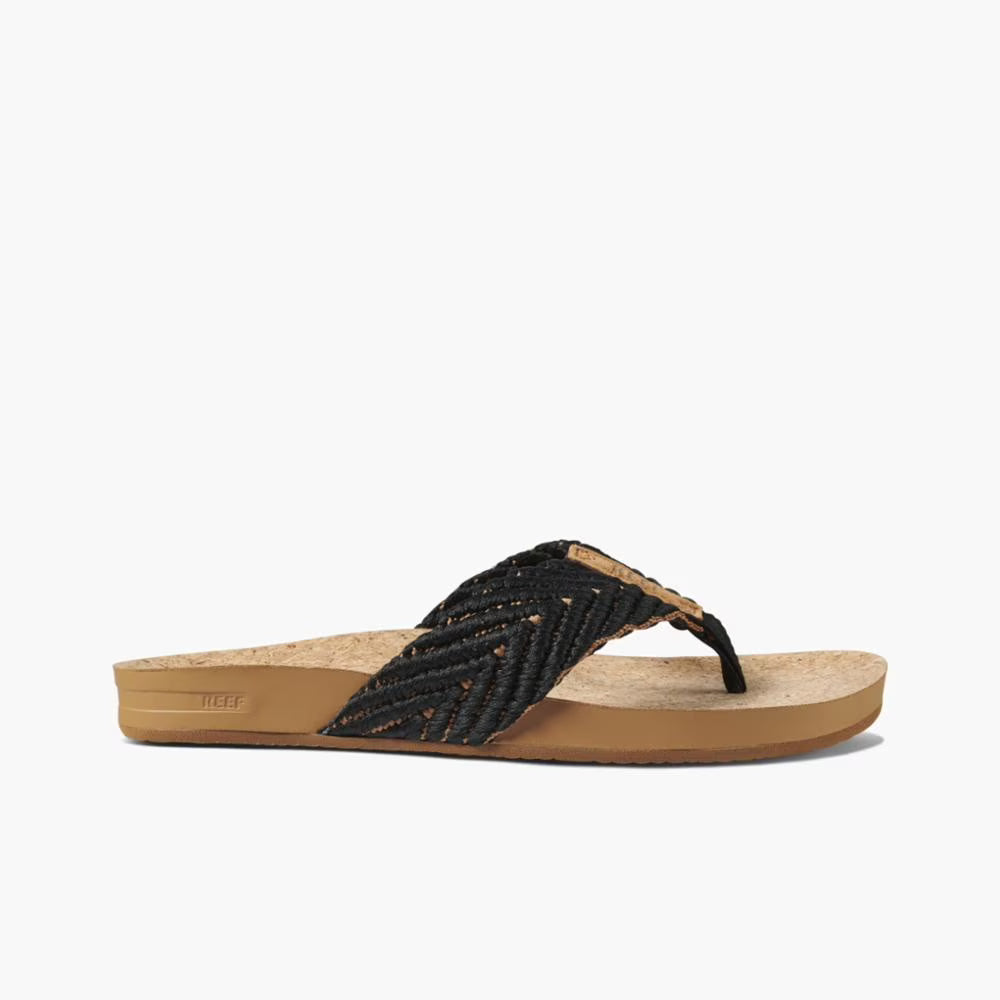 Women's Reef Cushion Strand Black Sandals J4414