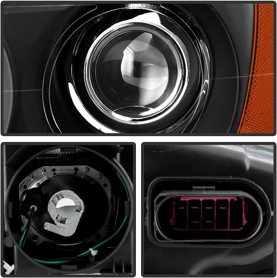 Black Housing Projector Headlight Headlamps Pair Set R759