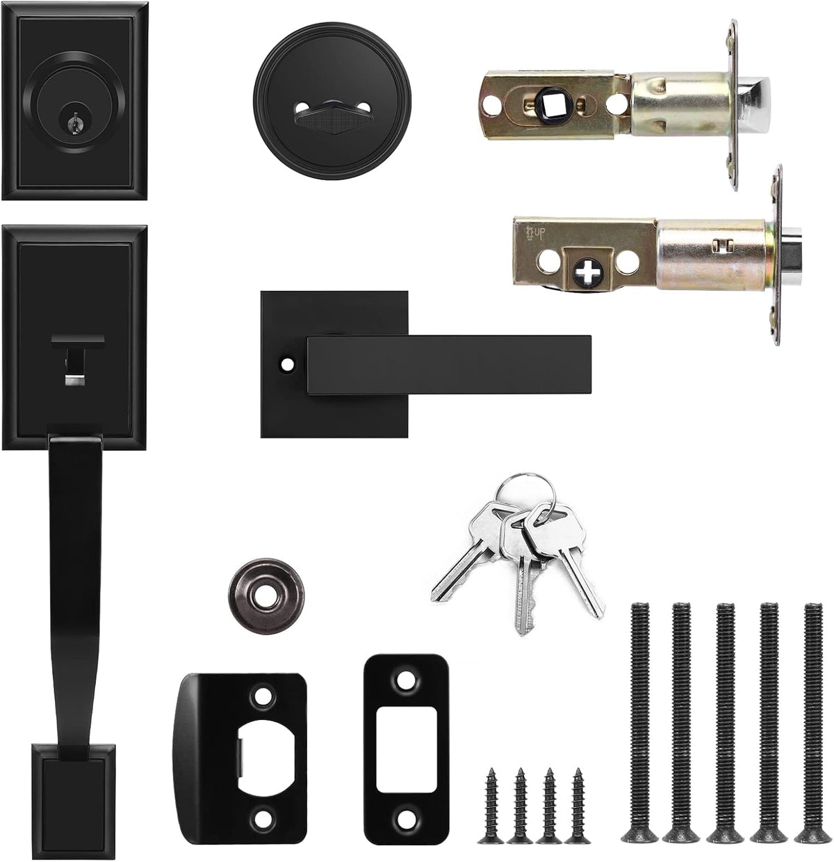 Matte Black Heavy Duty Door Lock Set with Deadbolt, Pack of 2 W479795