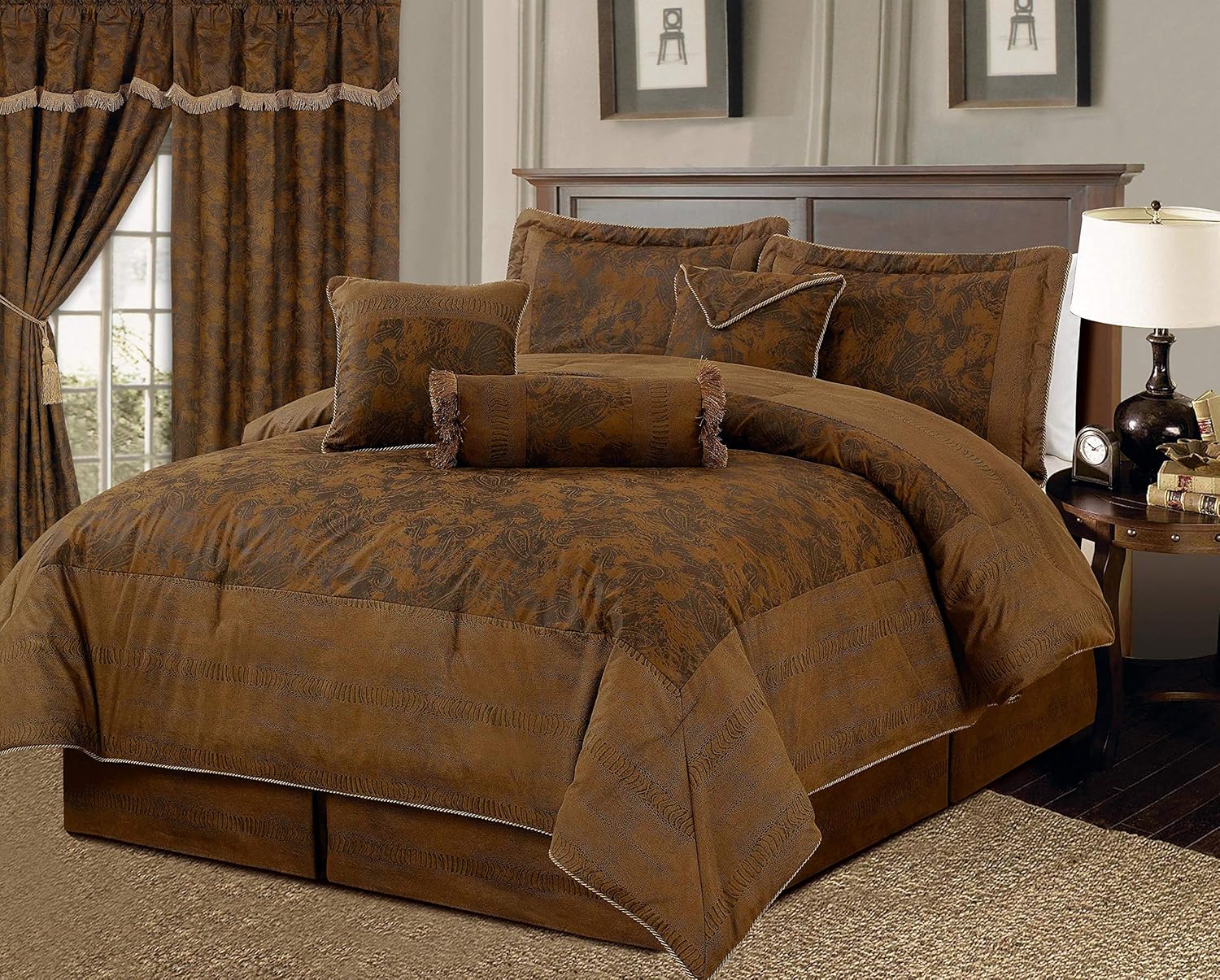 7 Piece Queen Size Micro Suede Comforter Set W389