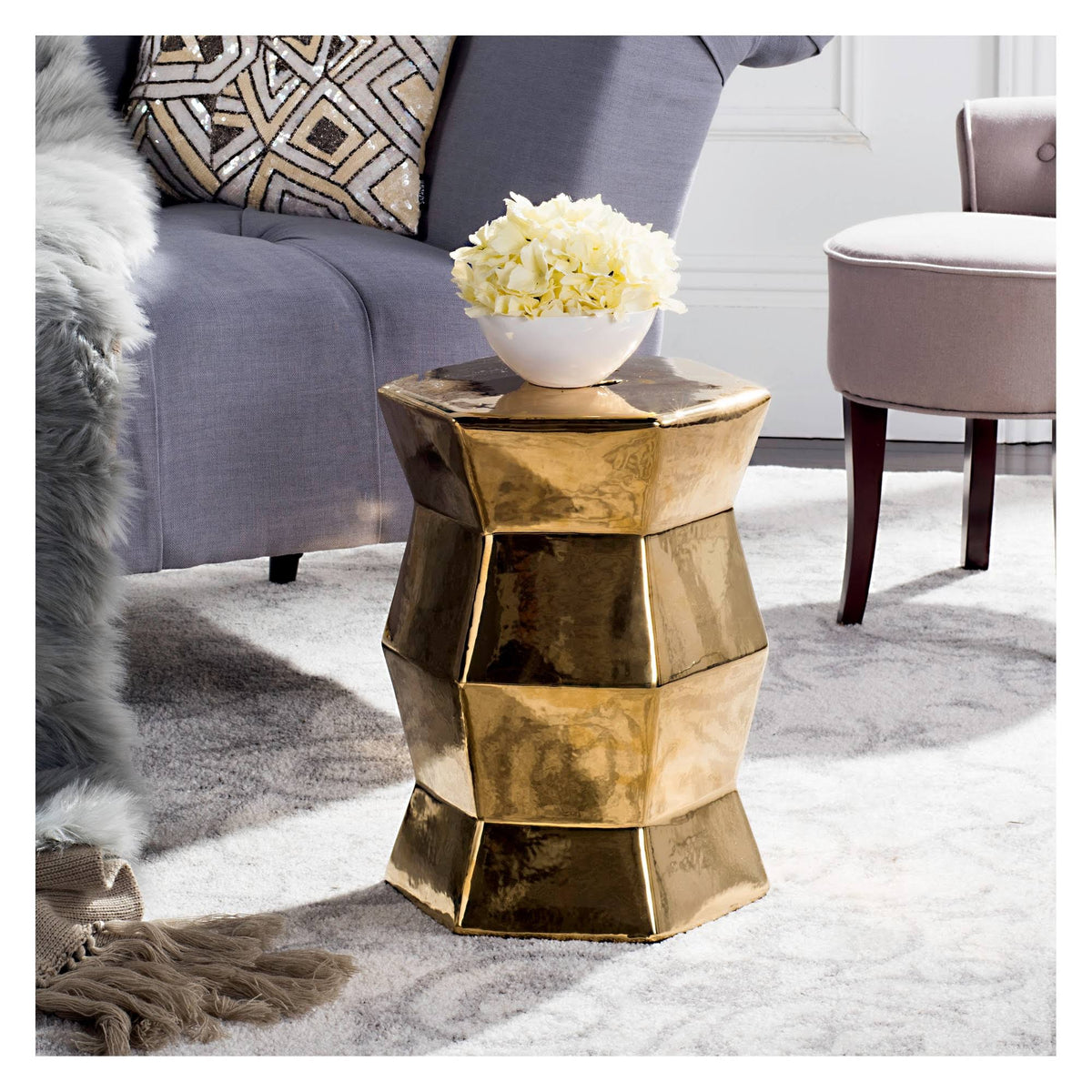 Gold Hexagon Garden Stool O9343