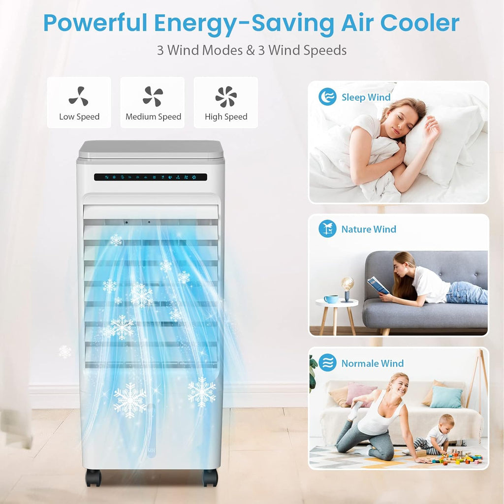 Portable Air Conditioner Fan, 5L Evaporative Air Cooler with LED Display, 3 Speeds & 3 Modes, 90° Oscillation, 7H Timer Remote Control Q487
