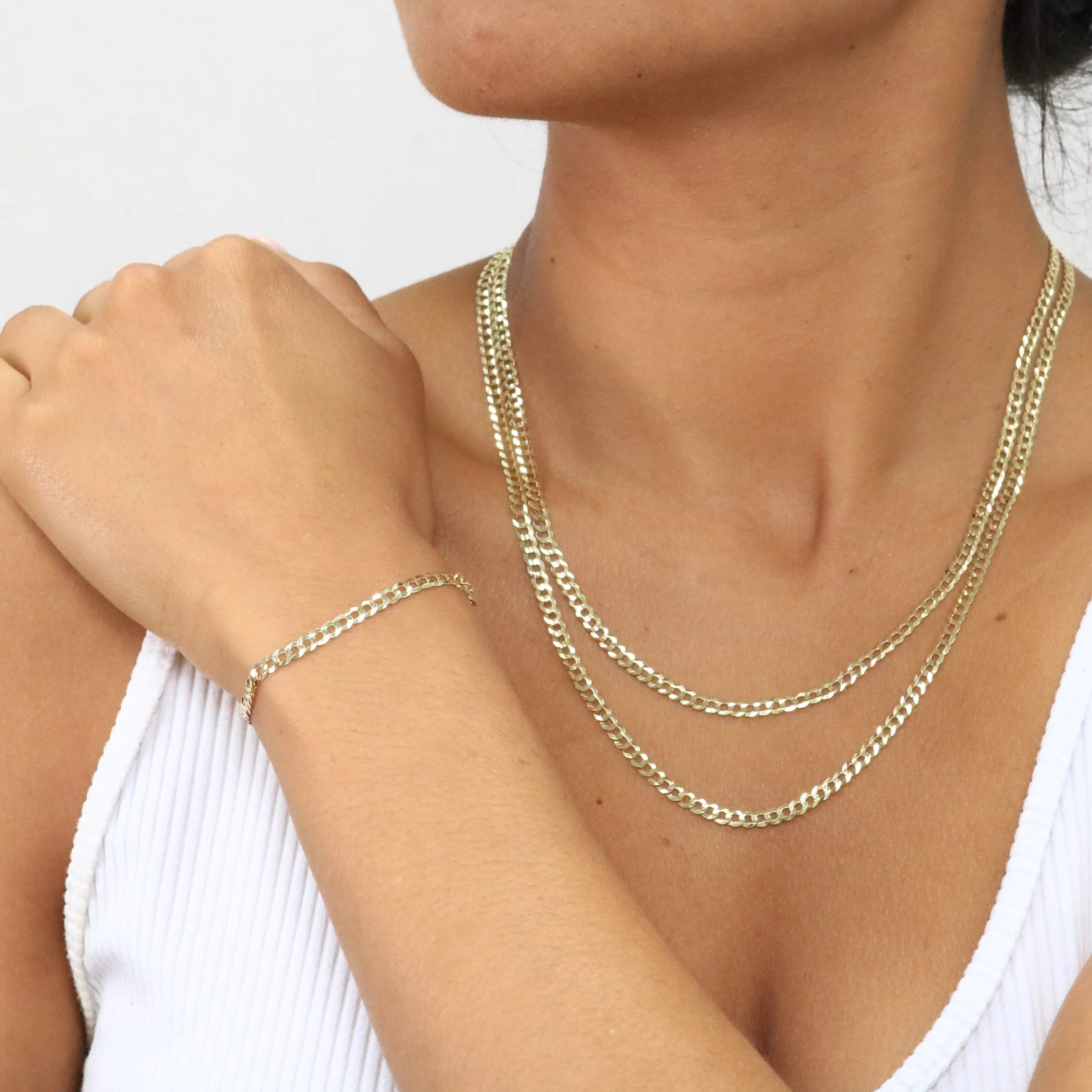 14k Yellow Gold 4mm Solid Cuban Curb Link Chain Bracelet J350