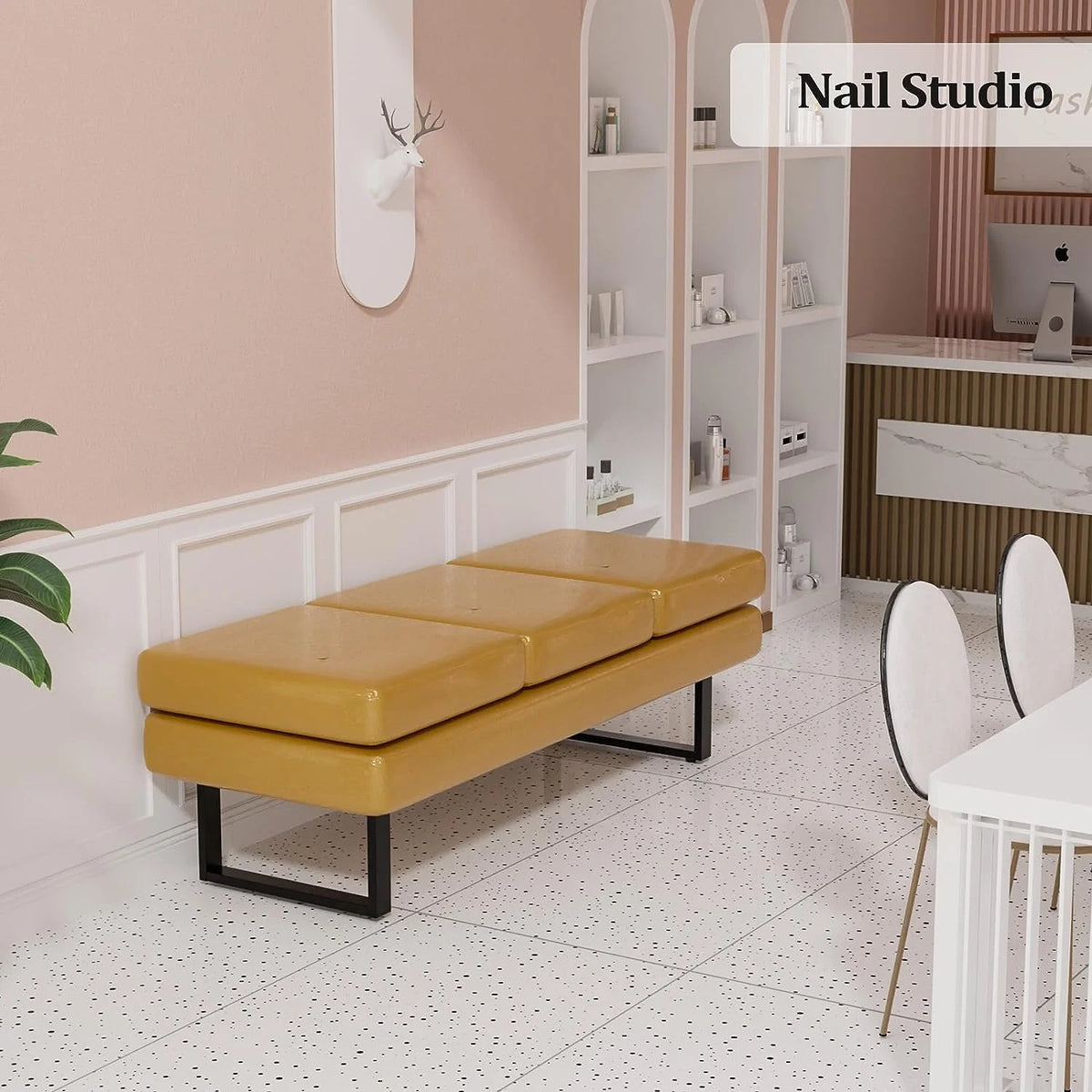 Upholstered 3 Seats Faux Leather Bench C782