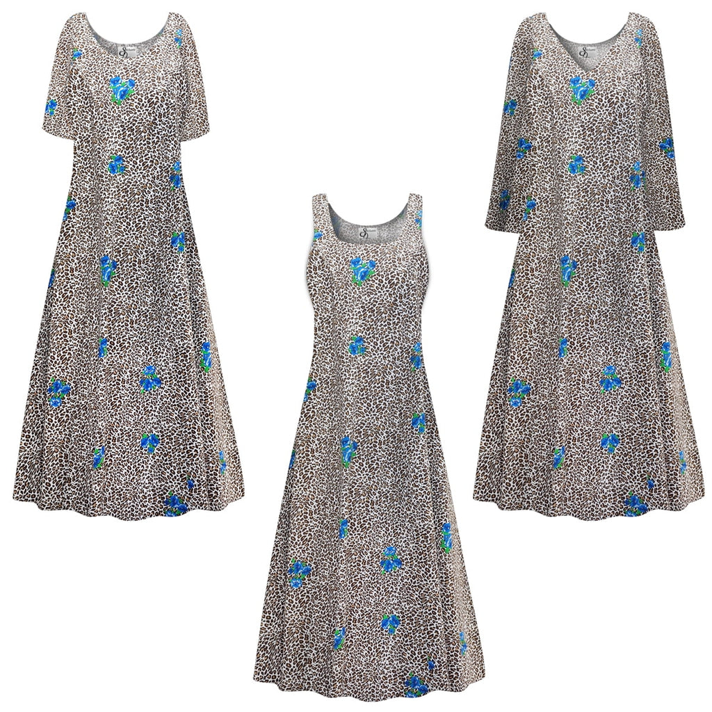 Cheetah Hydrangea Print Short Sleeve Dress L490854