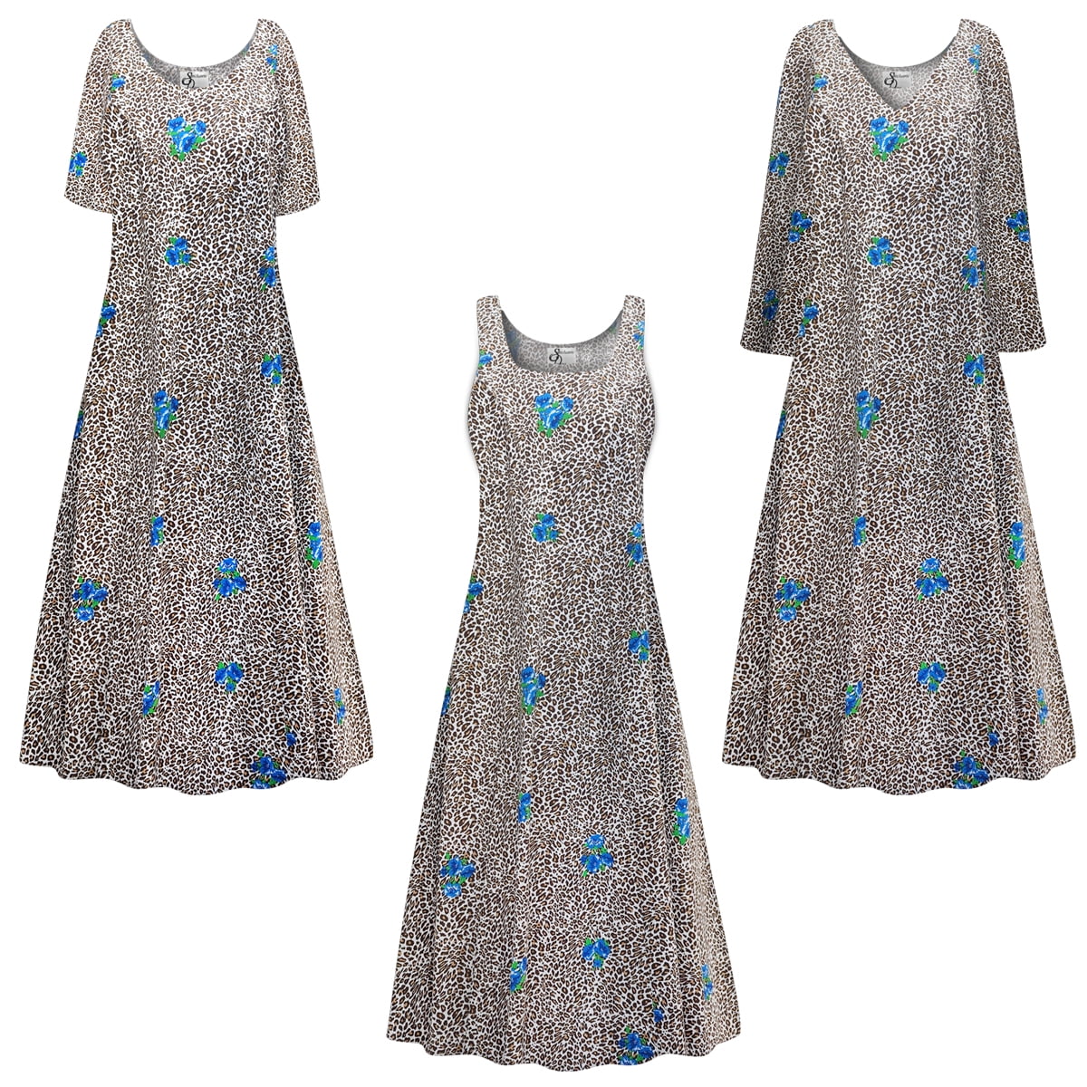 Cheetah Hydrangea Print Short Sleeve Dress L490854