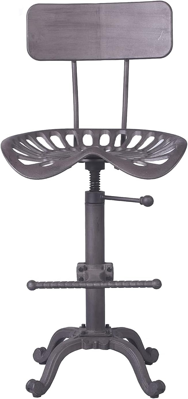 Industrial Rustic Bar Stool with Back, Adjustable Counter Height 22-26 inch D3208