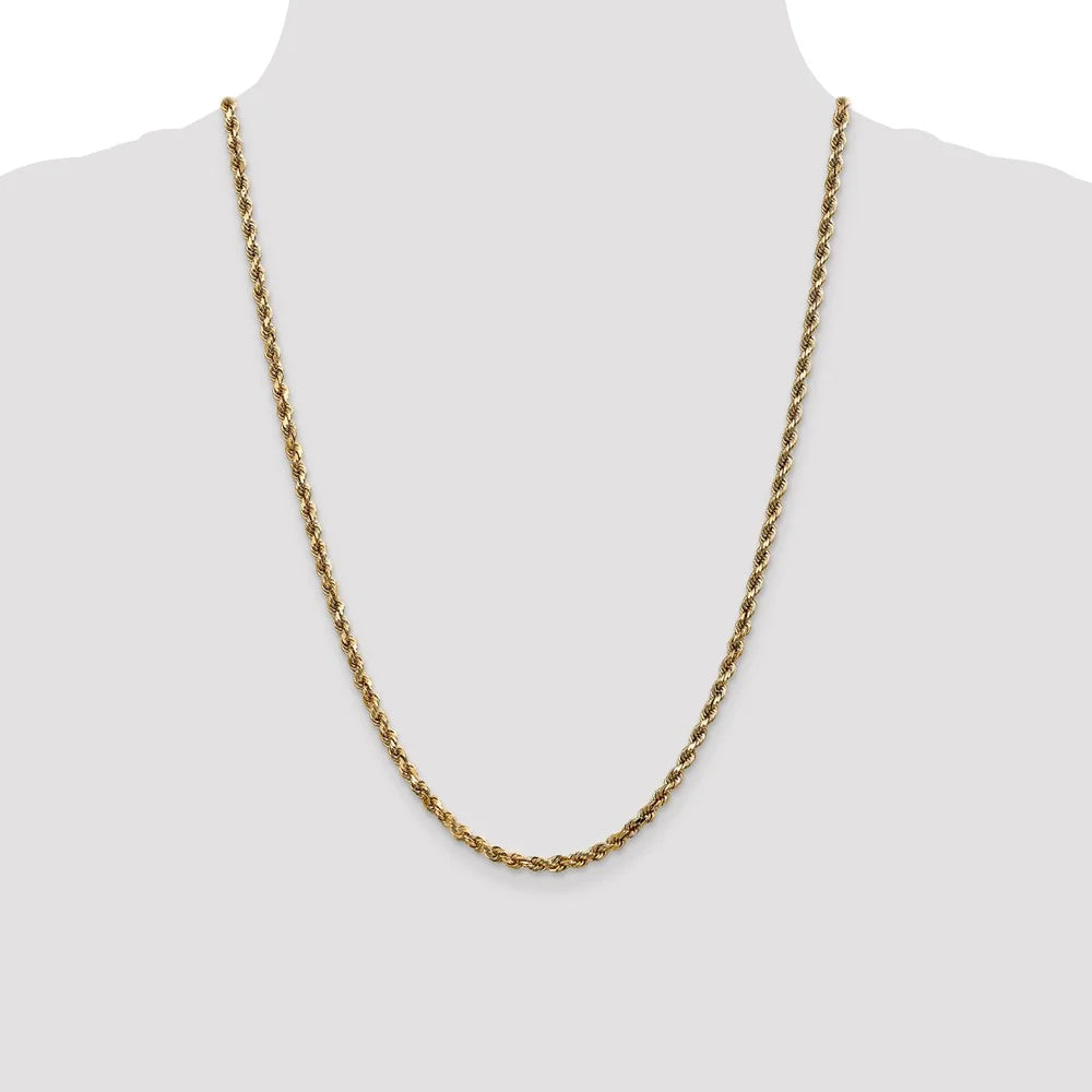 14kt Yellow Gold Diamond-Cut Rope Chain 24 inch Lobster Clasp Y765071