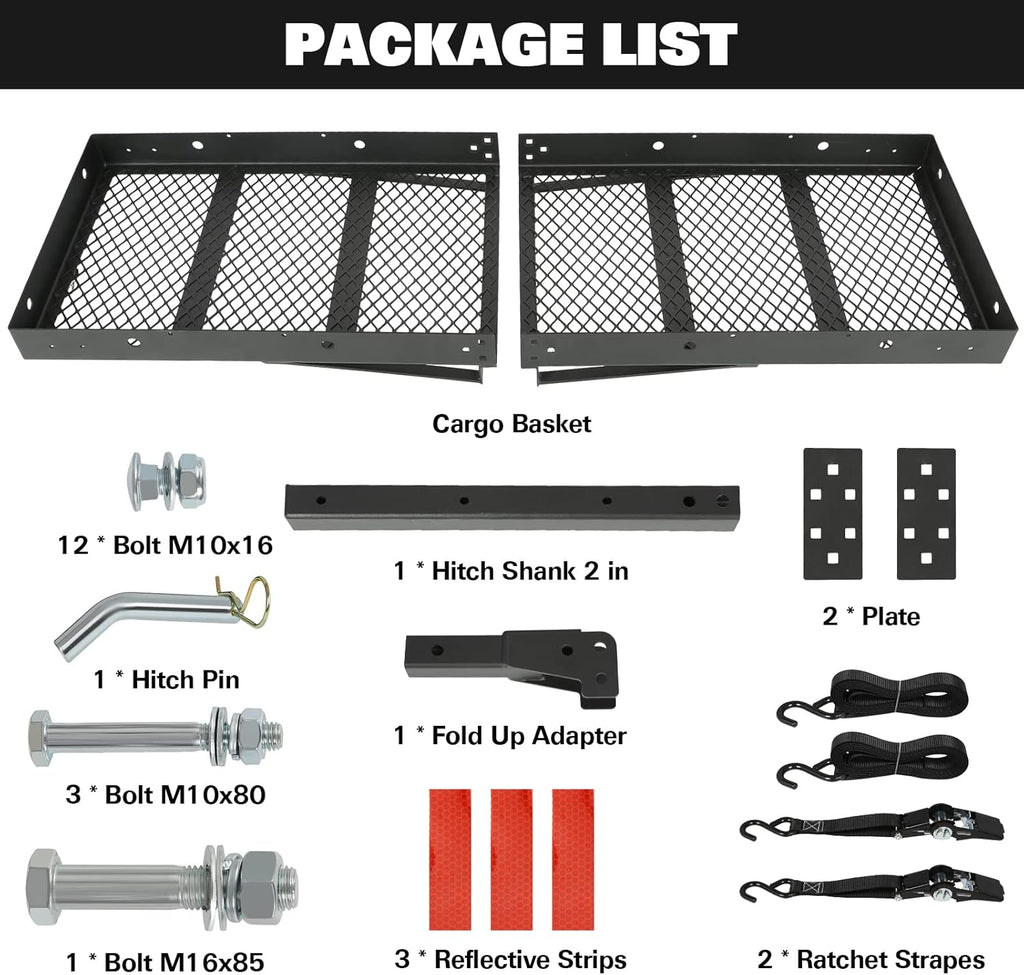 Black Steel Hitch Cargo Carrier with Ratchet Straps A273323