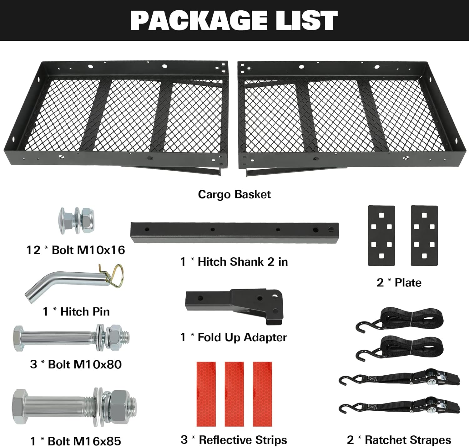 Black Steel Hitch Cargo Carrier with Ratchet Straps A273323